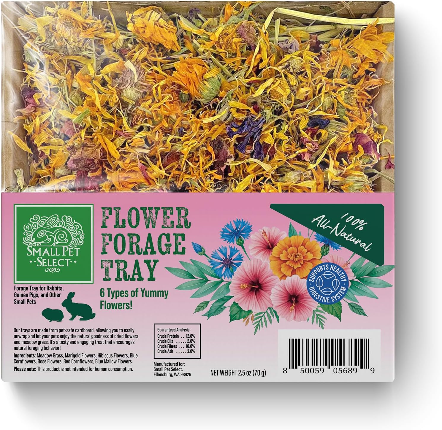 Small Pet Select Forage Variety Pack, 5-Piece Bundle with Botanical Trays, Natural Herbs and Flowers, Small Animal Enrichment Treats