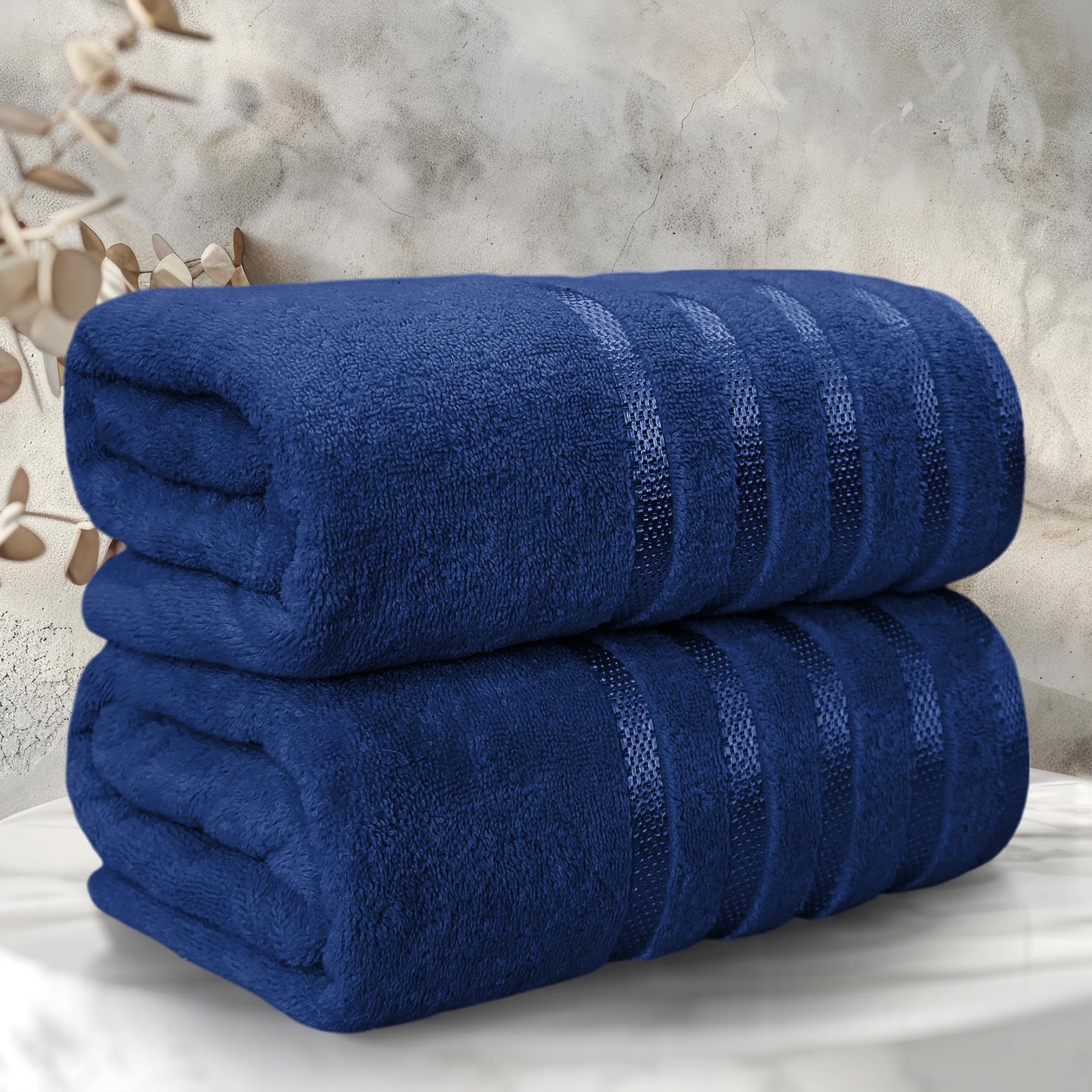 Casabella Bath Sheets - Luxury 2 Pack Bathsheet 90x180 cm - 100% Cotton Towels - Quick Dry Extra Large Bath Towel - Super Soft Highly Absorbent Jumbo Bath Sheet - Large Bathroom Towels - Royal