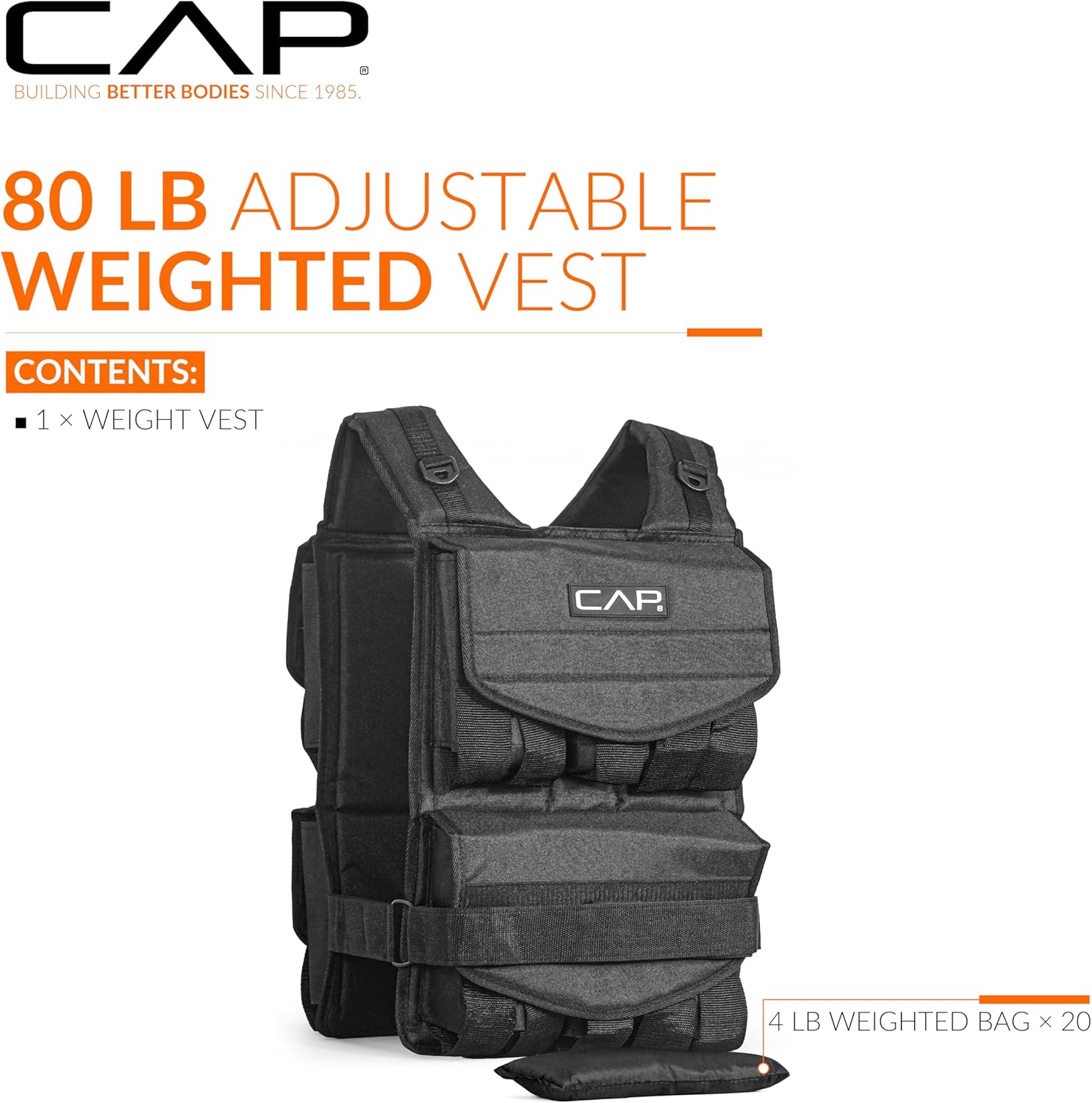 CAP Barbell Adjustable Weighted Vest | 20-150 lbs | Heavy-Duty Workout Vest with Removable Iron Weights for Strength Training, Cardio, Running, and Calisthenics 80lbs