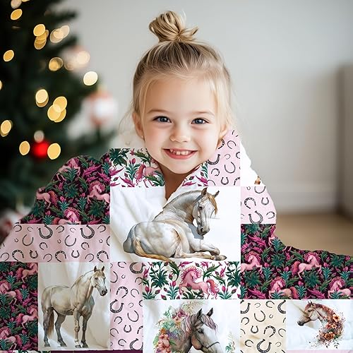 Miniatura 6 de BUYYET Manta de franela de vellón a cuadros con estampado de caballos, manta de caballo para niñas y mujeres, regalos para amantes de los caballos,