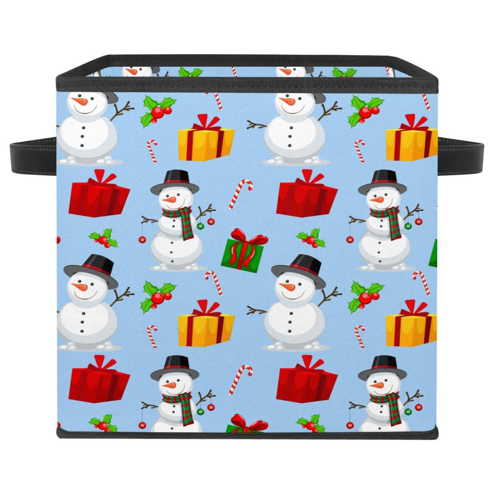 Boîtes cadeaux de Noël fond bleu et rangement tissu pliable