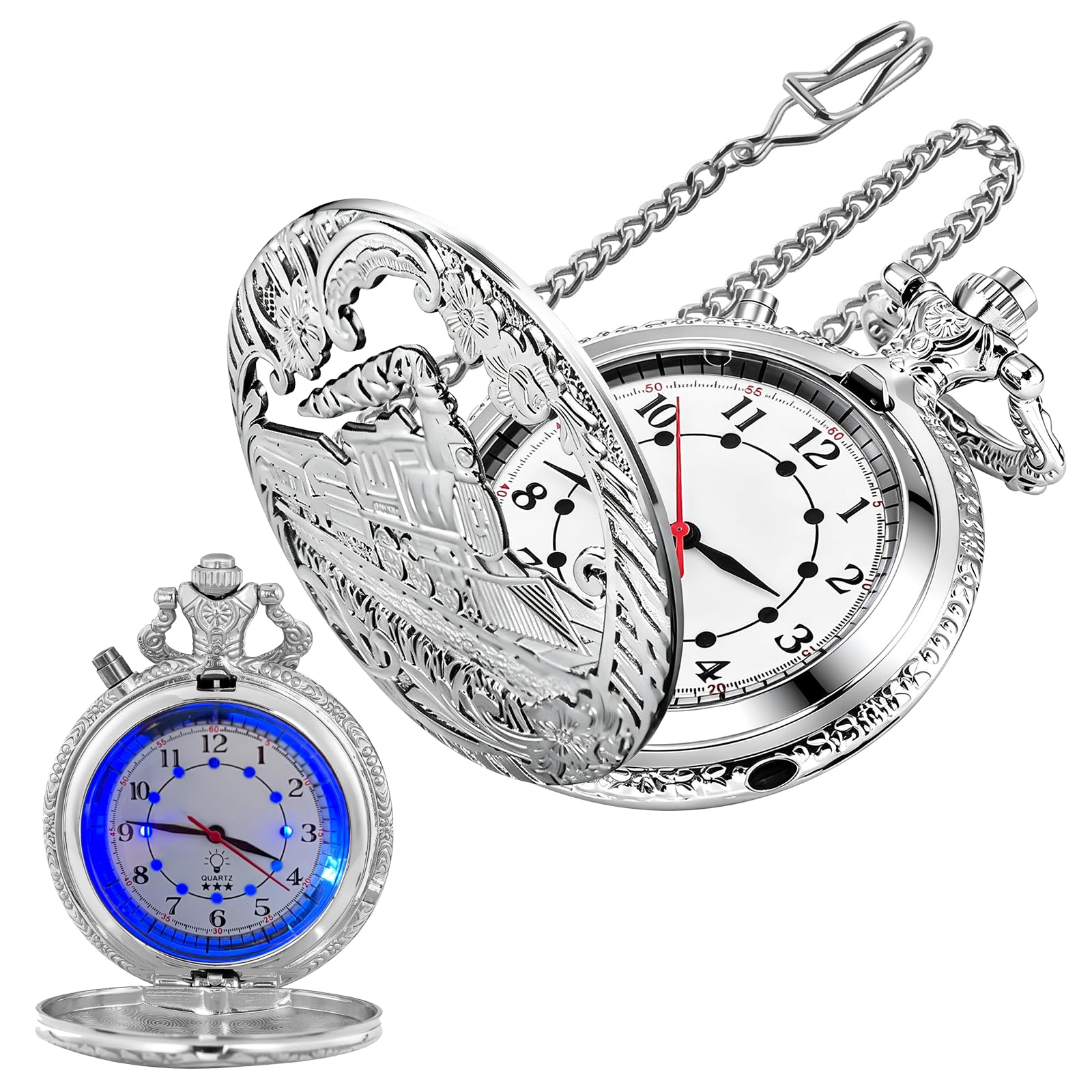 Pocket Watch with LED Lights, Creative Arabic Numeral Dial for Men's Pocket Watch