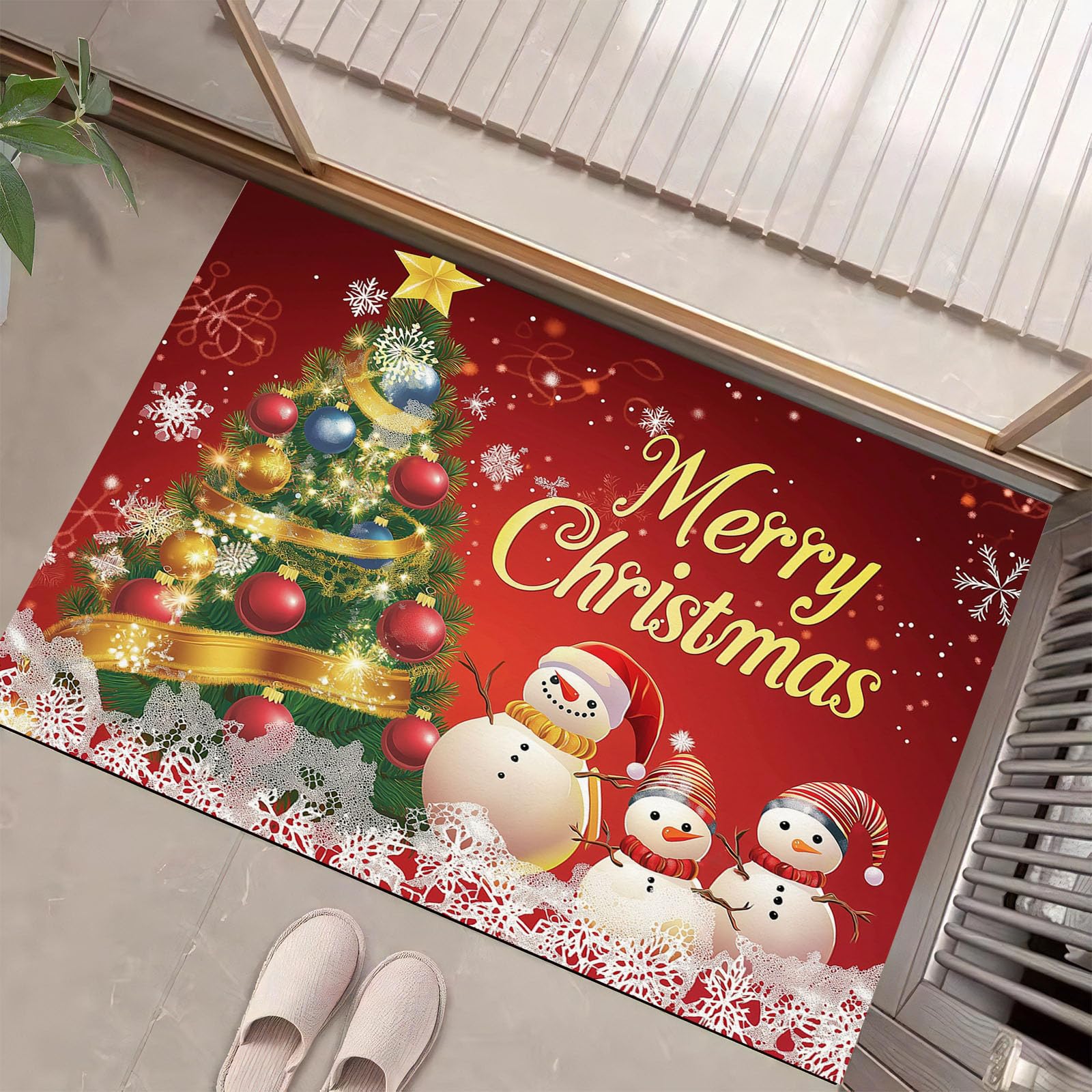 Tapis de porte intérieur rouge de Noël grand paillasson résistant 80X120cm