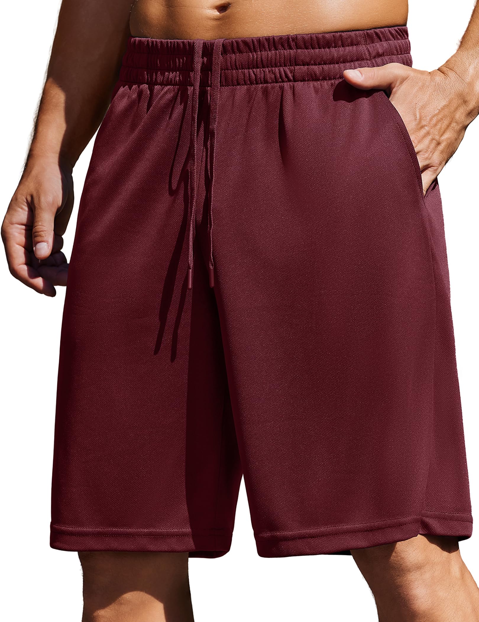 PINSPARK Mens Basketball Shorts with Pockets - 10" Quick Dry Lightweight Athletic Shorts Mesh Gym Shorts for Men