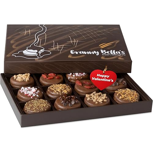Granny Bellas Valentines Day 12 Chocolate Covered Cookies, Gift Basket for Him, Her Gourmet Candy Gifts Box for Food Delivery, for Girlfriend, Boyfriend, Husband, Wife, Men, Women, Mom, Family and Friends Holiday