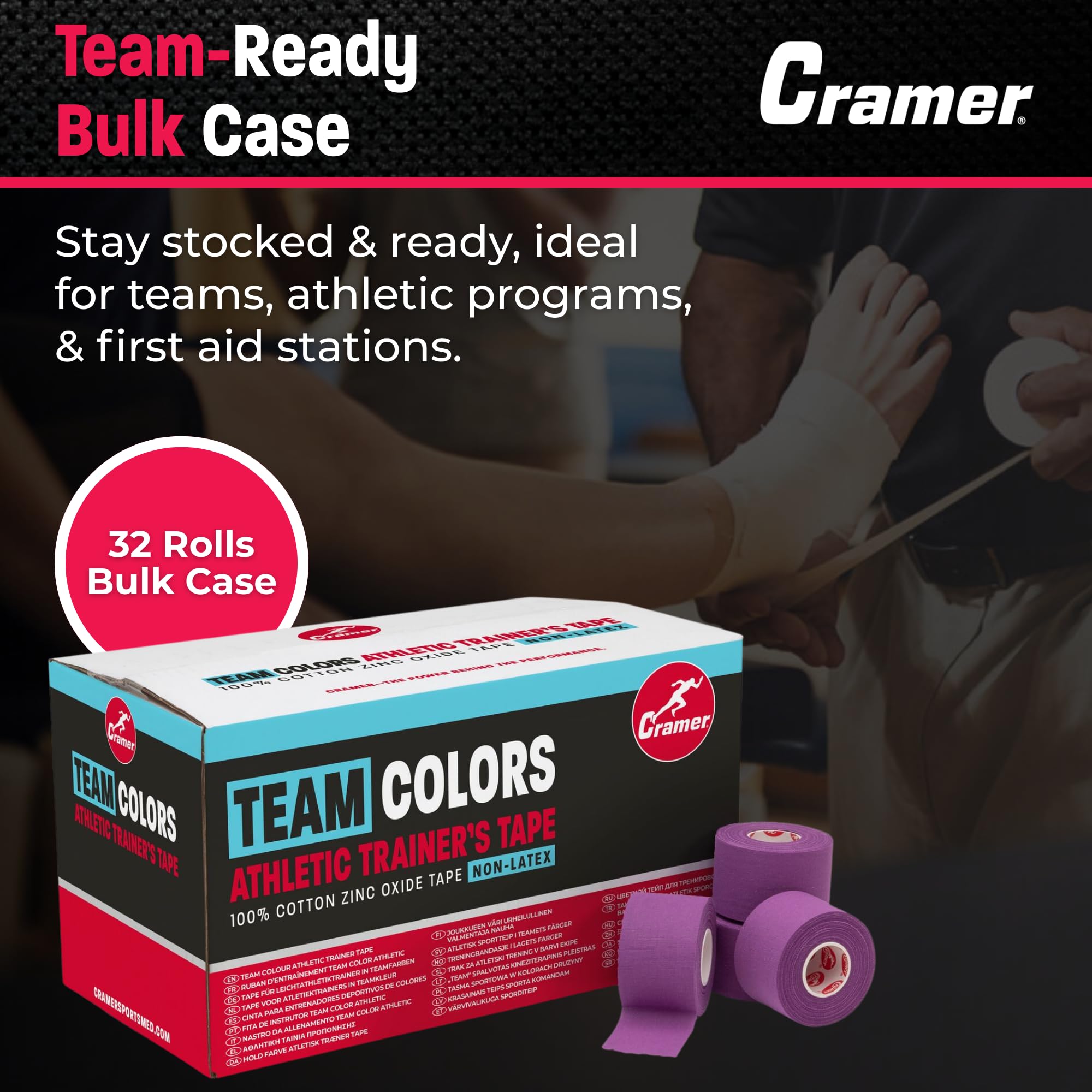 Cramer Team Color - Cinta deportiva para tobillo, muñeca y lesiones, ayuda a proteger y prevenir lesiones, promueve una curación más rápida, suministros de primeros auxilios de entrenamiento atlético,