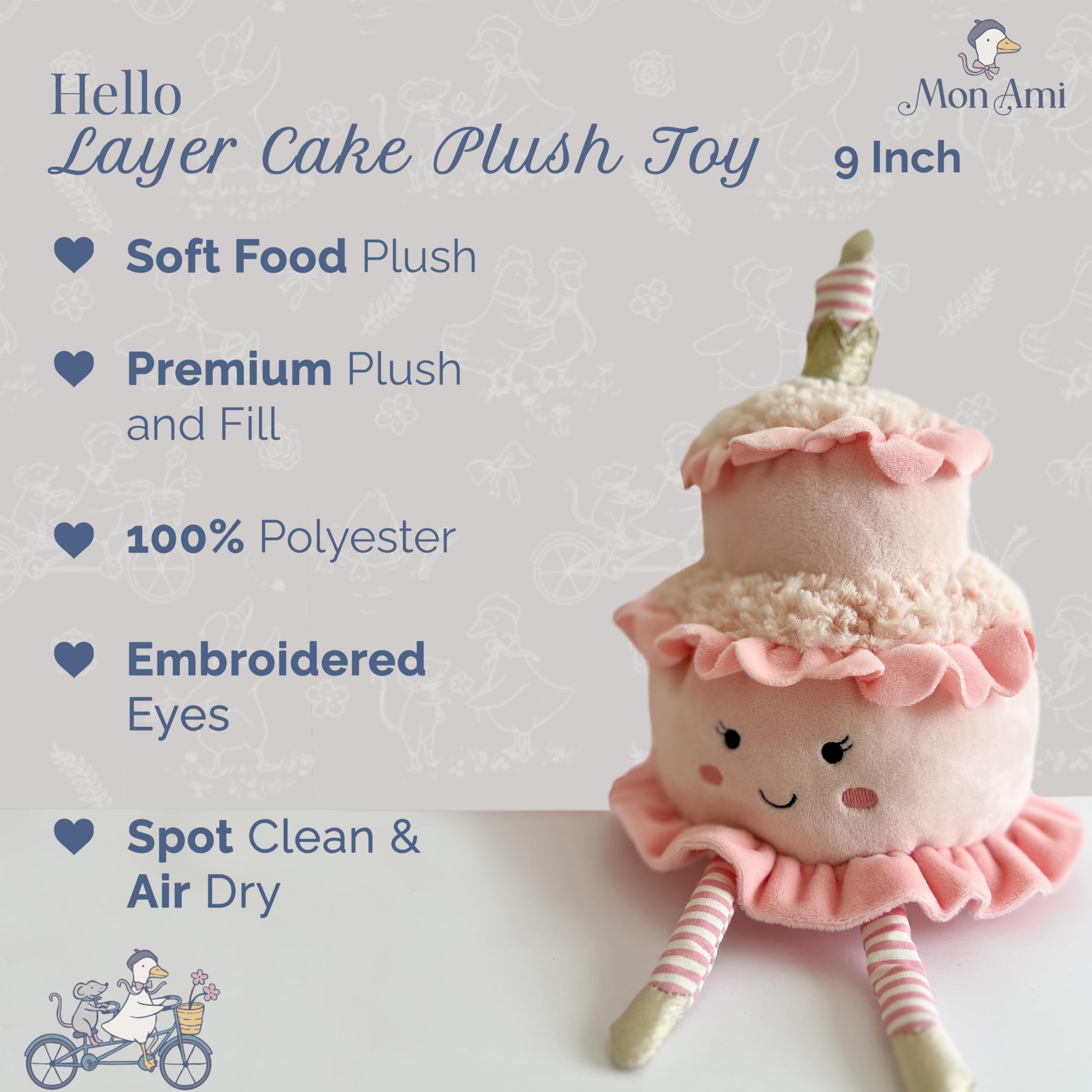 MON AMI Peluche de pastel de pañales – Animal de peluche dulce postre de 22,9 cm – Adorable pastel de cumpleaños de dos niveles con vela y piernas a rayas | Linda peluche decorativo y regalo para