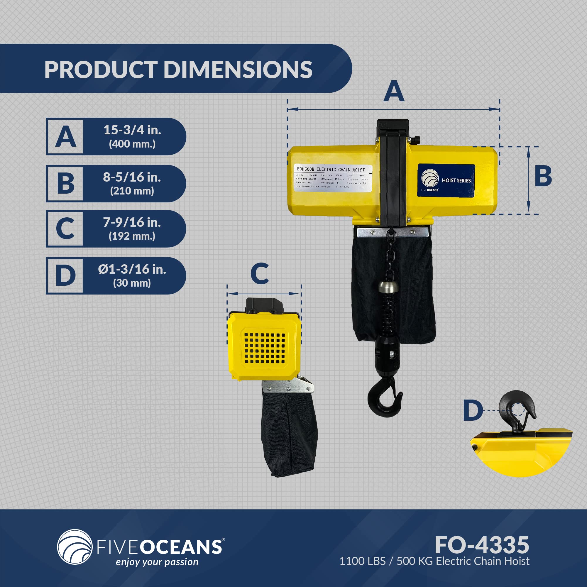 Buy Five Oceans 1100LBS / 500KG Electric Chain Hoist Single Phase