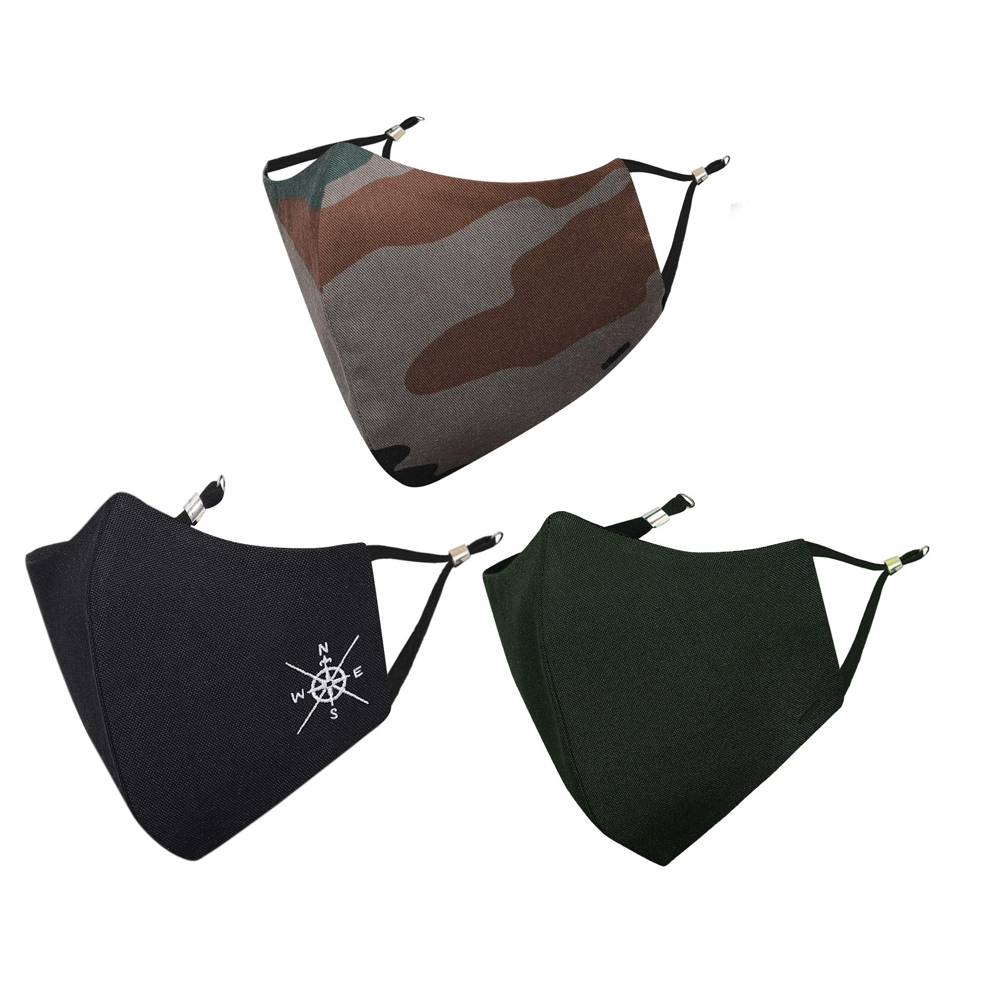MASQ By Q-One Konark 4 Layer, Reusable, with Ear Adjusters, Anti-Bacterial (BFE>99%) Cotton Cloth Face Mask for Men, Boys (Large, Black-Green-Camouflage, Pack of 3), Without Valve (B08R7MYHTB) Amazon Price History, Amazon Price Tracker