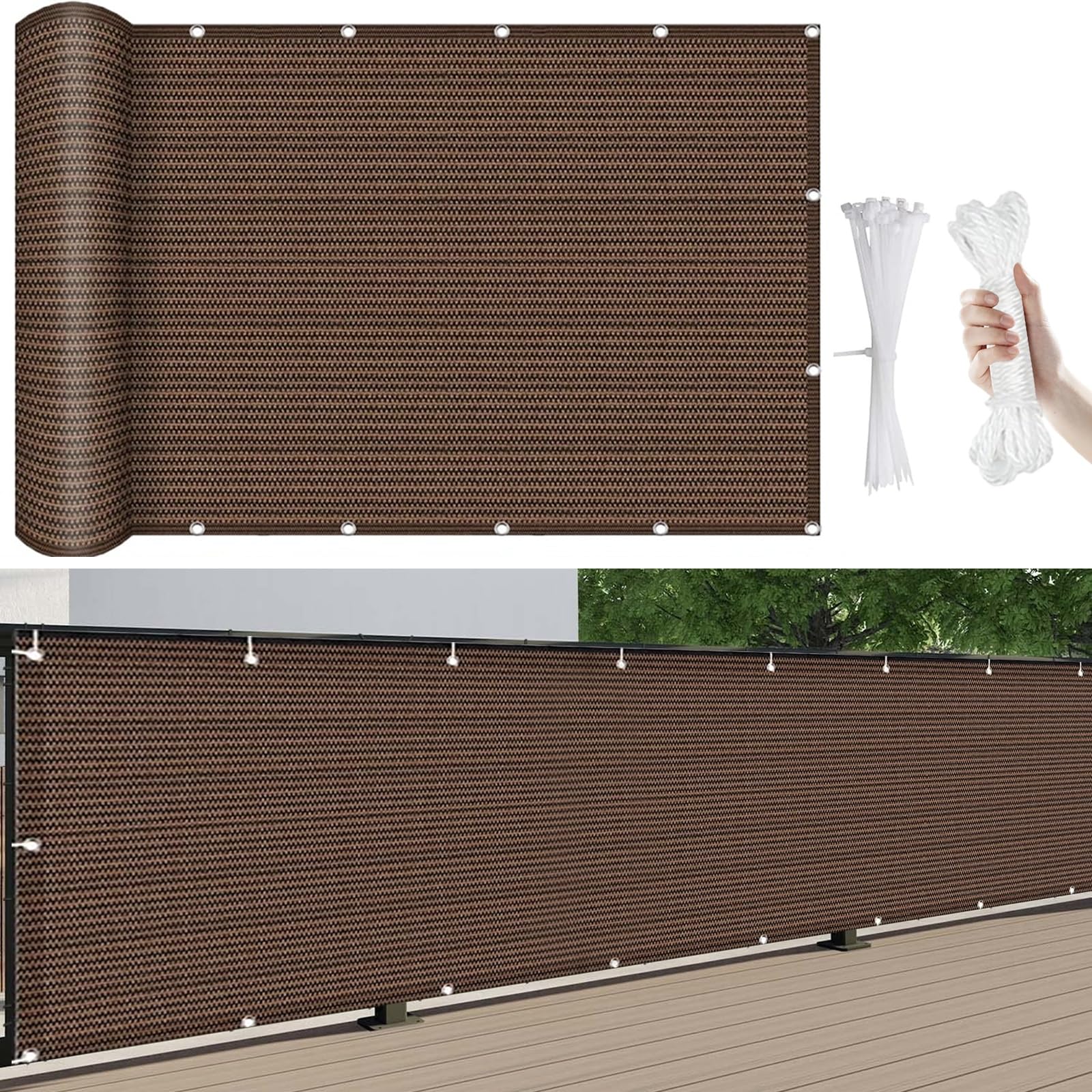 Ecran de balcon brise-vue marron 450x75 cm toile occultante avec oeillets pour terrasse