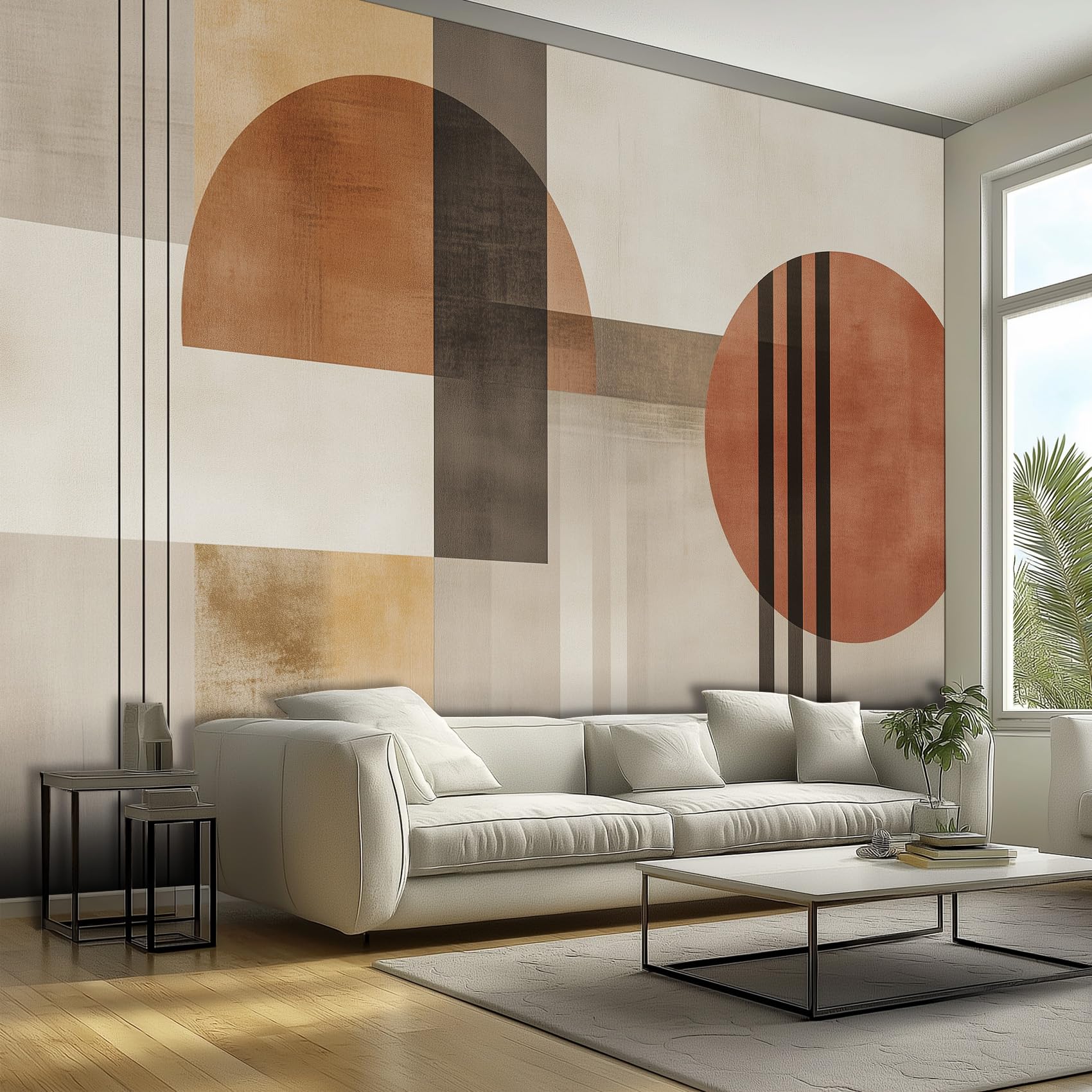 Mid Century Geometric Wallpaper - Modern Abstract Wall Paper, Mid Century Geometric Home Decor, Non-woven Waterproof Print Wallpapers for Bedroom Living Room, Feature Walls Mural 400x280 cm