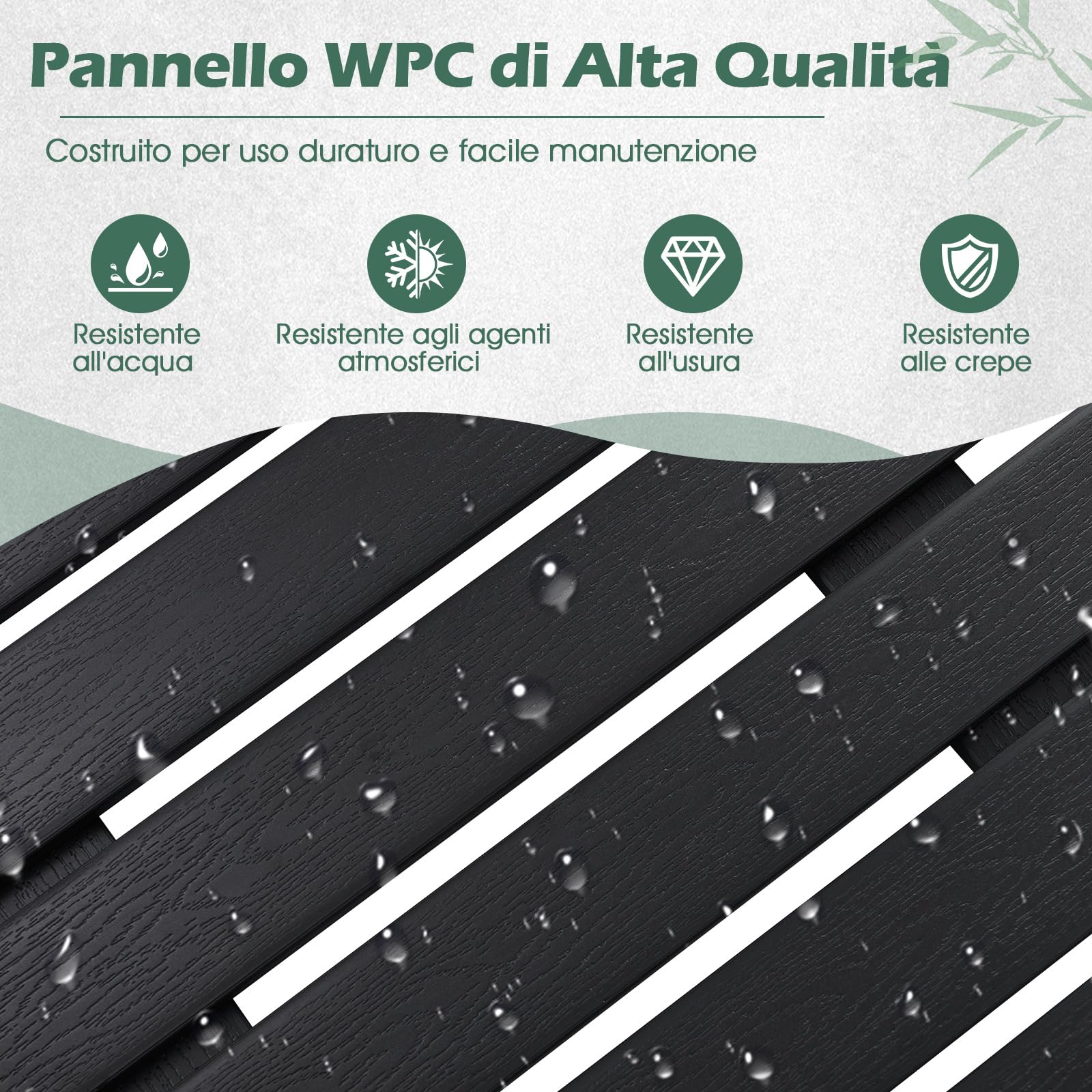 COSTWAY Pedana Doccia in WPC Antiscivolo 100 x 60 cm, Pedana da Bagno Finitura Effetto Legno, Tappetino da Doccia Rettangolare per Vasca e Piscina, da Interno ed Esterno, Nero