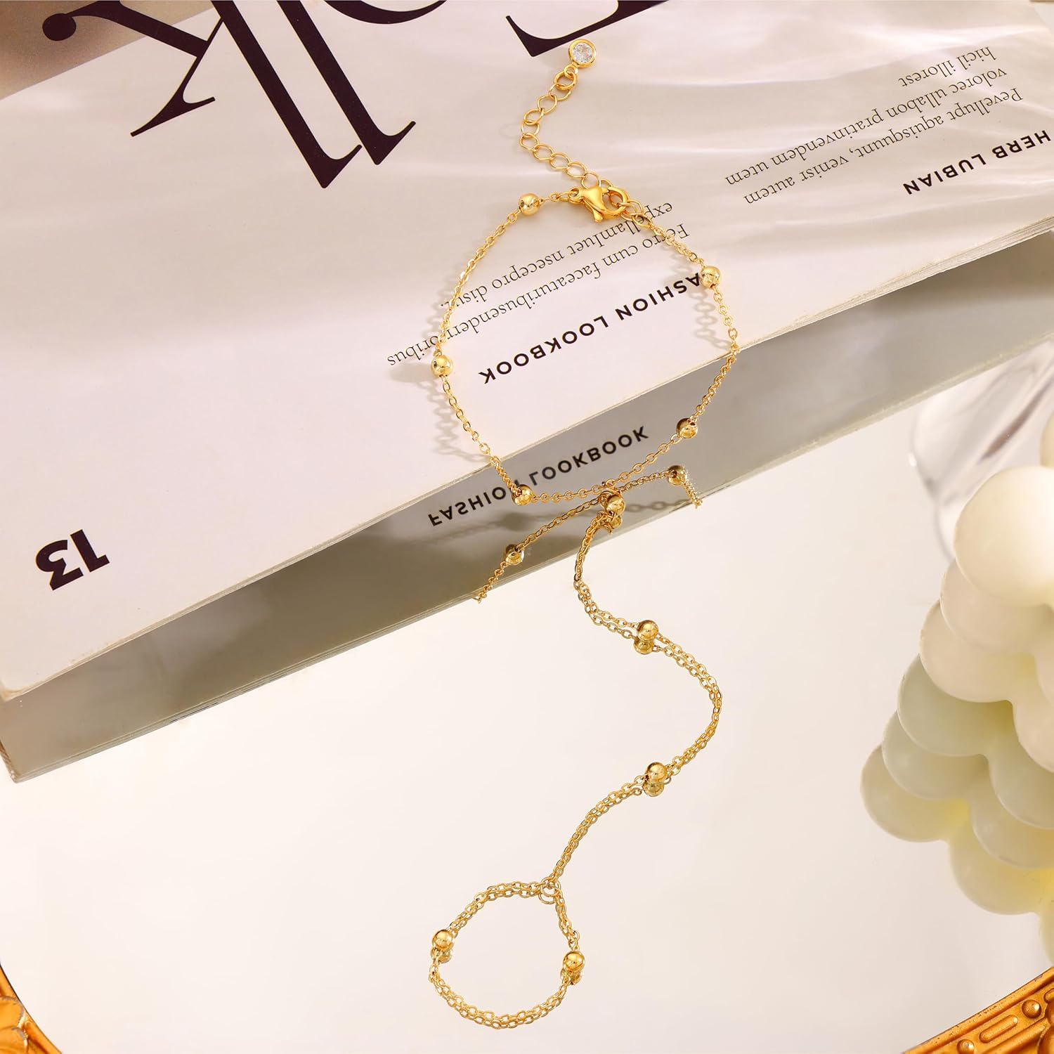 Gold Bracelets for Women, 14K Gold Plated Hand Chain Bracelet for Women Trendy Finger Ring Bracelet Hand Chain Dainty Adjustable Hand Chain Jewelry Gifts for Women - Image 4