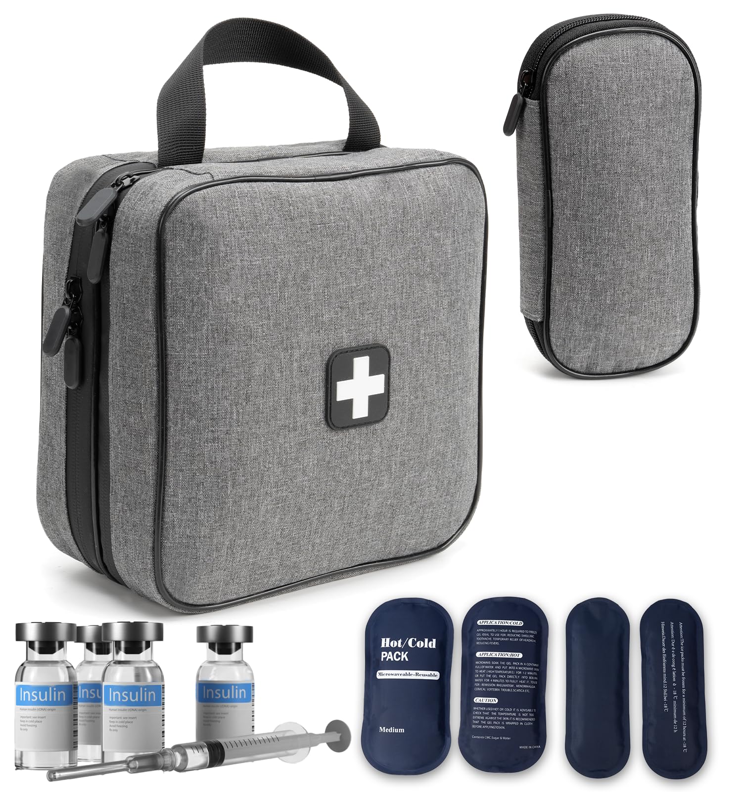 Glamgen Grande custodia da viaggio per insulina, con 4 confezioni di gel di ghiaccio riutilizzabili per diabetici, borsa organizer EpiPen con custodia refrigerante per penne Epi, aghi e fiale per
