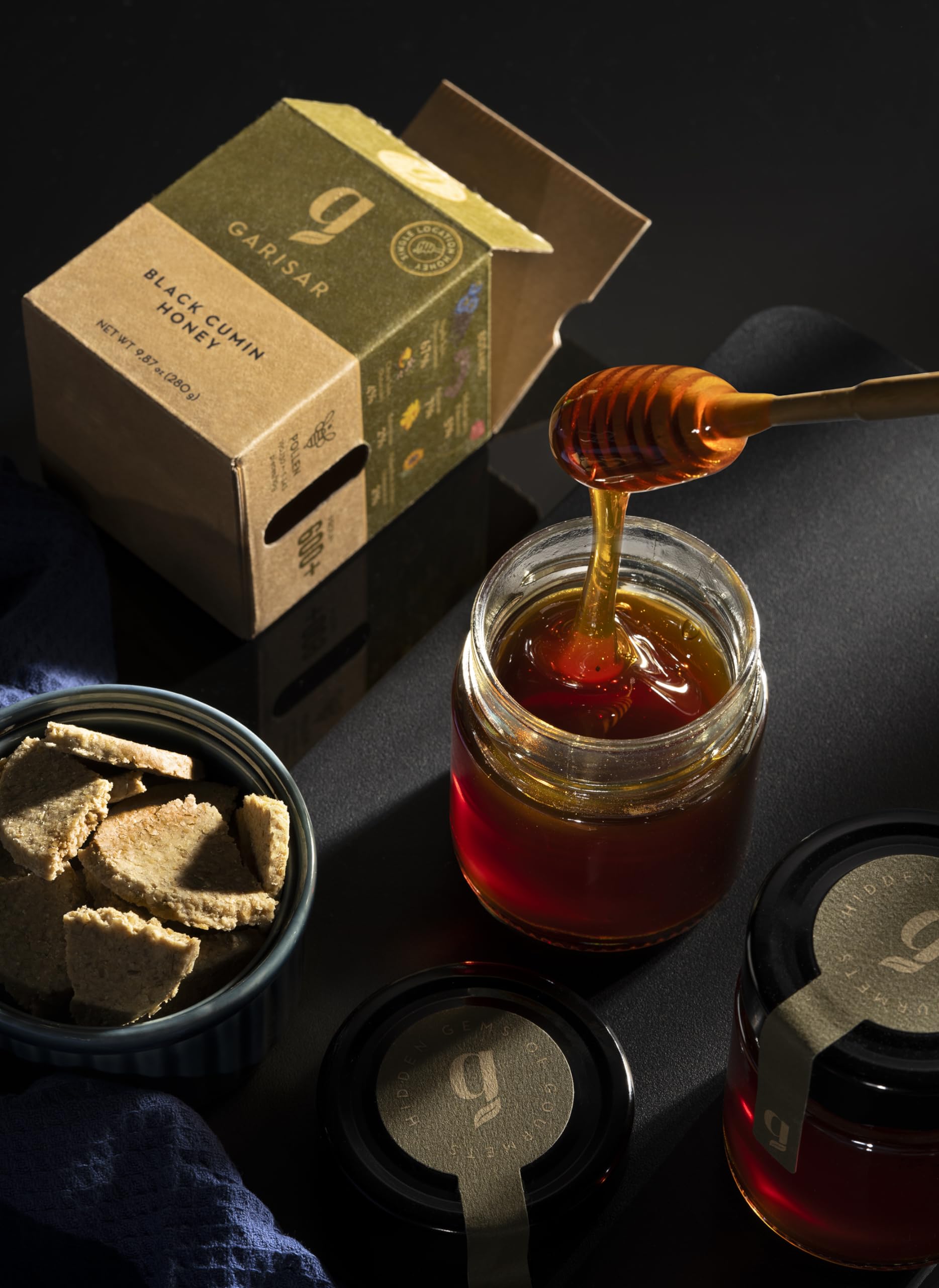 Garisar Premium Single Location Black Cumin Honey | Pure Natural Honey Rich in Proline (over 600 ppm) | 9.87 Fl Oz (280 g) — (Pack of 1)