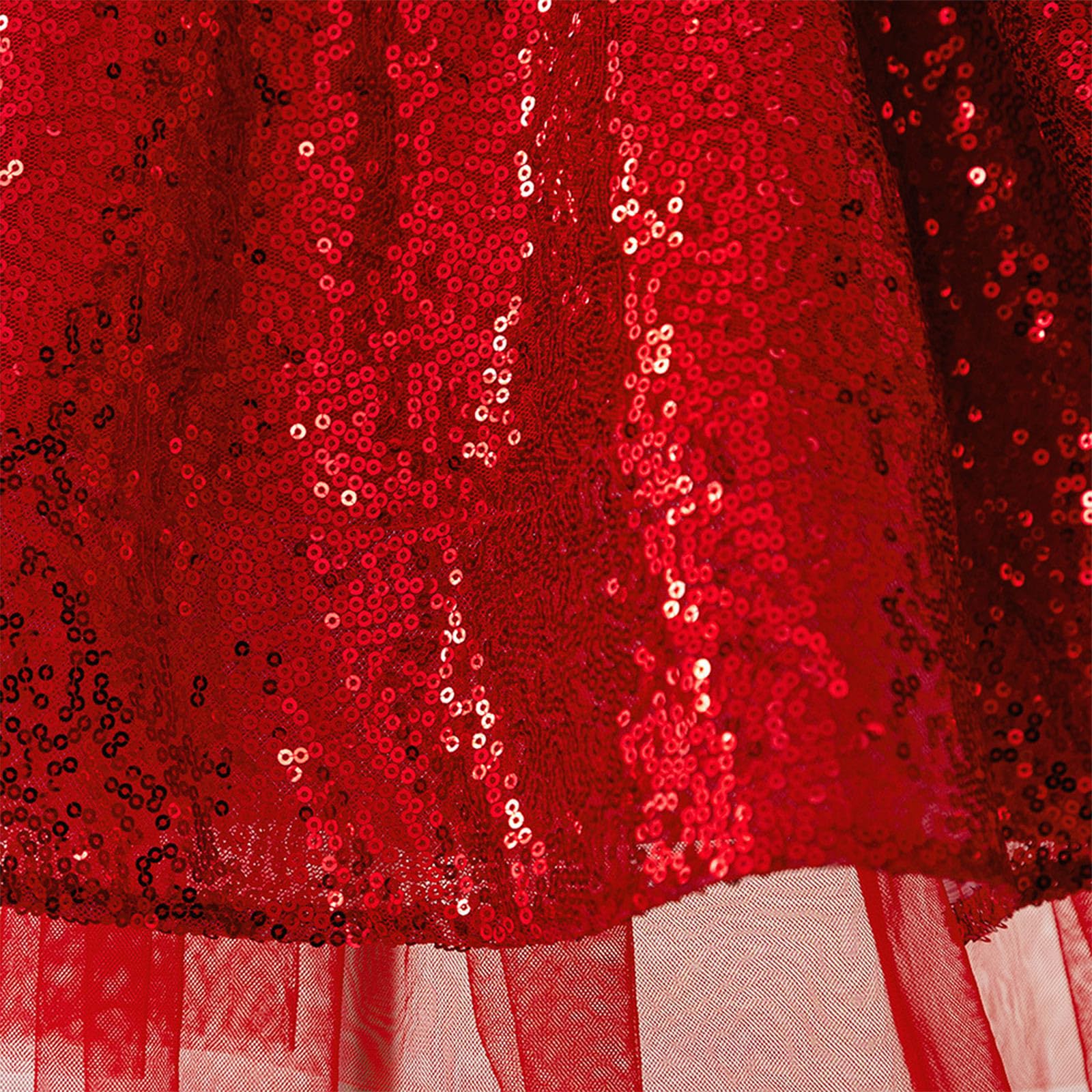 Generico Vestito Natale Bambina Abito da Festa Asimmetrico con Spalle Scoperte e Maniche Lunghe per Ragazze, con Elegante Orlo A Balze, per Eventi Festivi