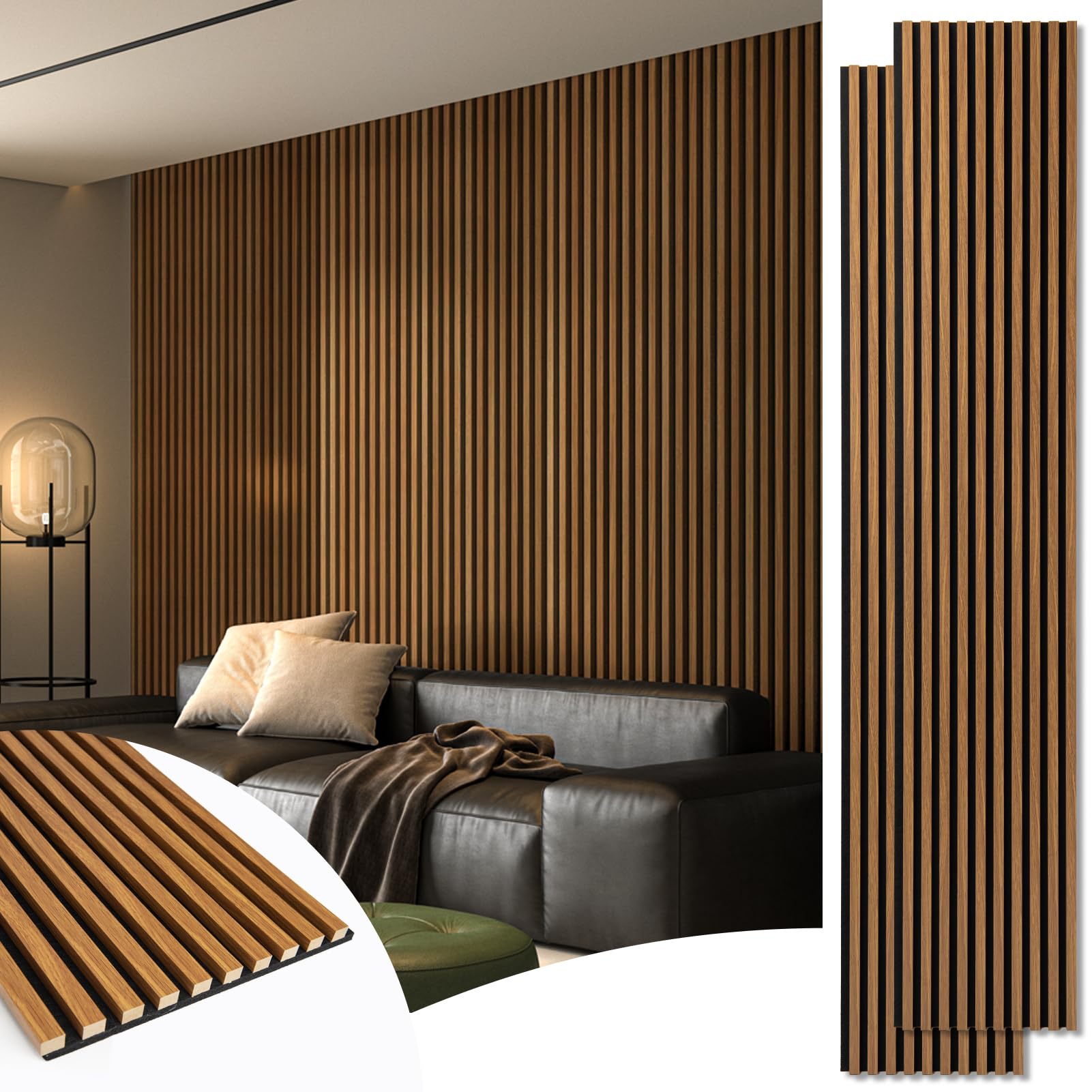 Art3d 2-Pack 108" x 12" Acoustic Wood Panels for Wall, Soundproof Wood Slat Panel for Wall and Ceiling, 3D Fluted Sound Absorbing Paneling for Interior Wall Decor, Living Room, Bedroom - Teak