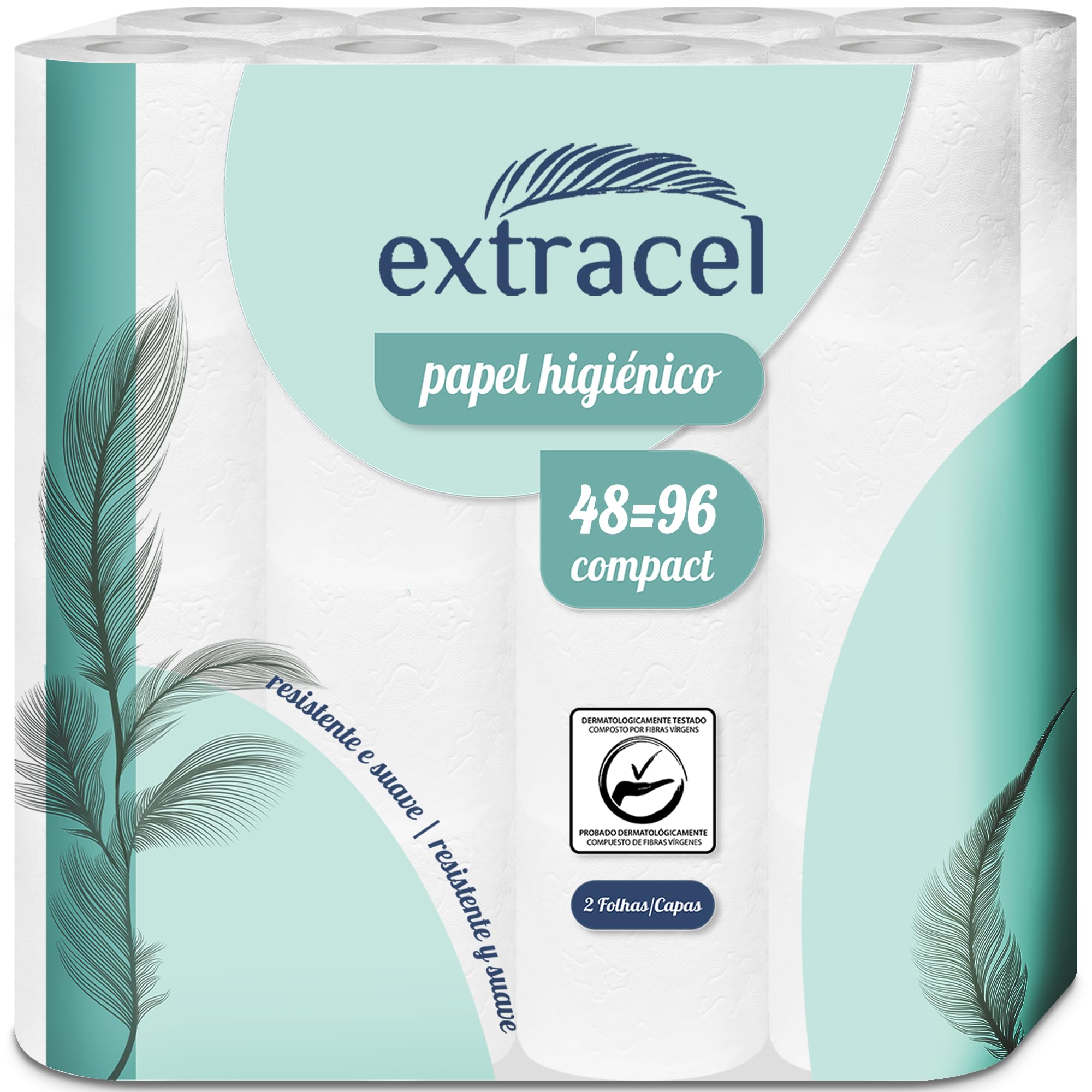 Papel Higiénico Resistente y Suave 48 = 96 Rollos | Papel Higiénico Compacto 100% Celulosa Virgen