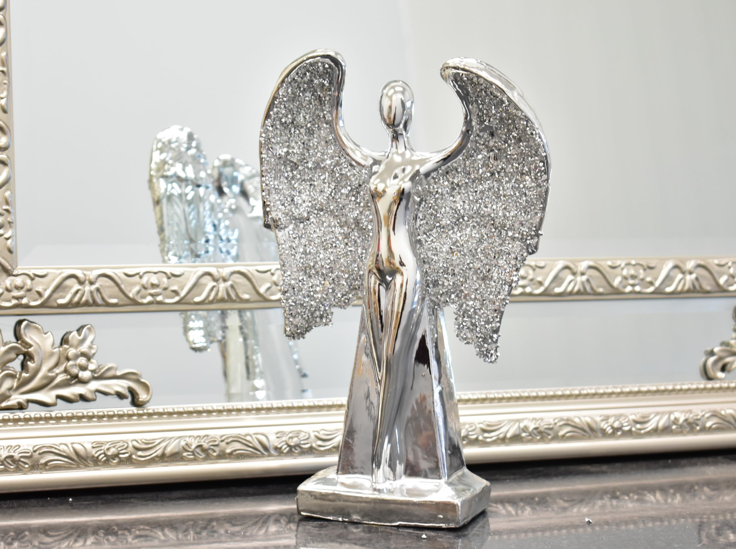 DEENZ Lady Angel With Wings Beautiful Crushed Diamond Jewel Sitting Angel Silver Sparkle Shelves Ornament Best For Gift