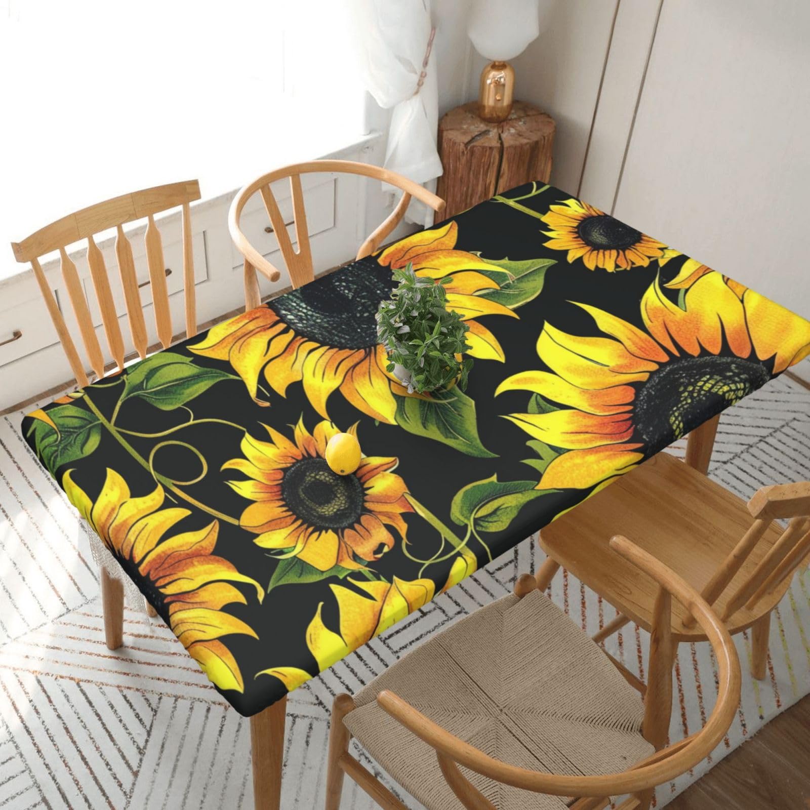 Nappe de table de salle à manger chic avec motif tournesol et finitions soignées