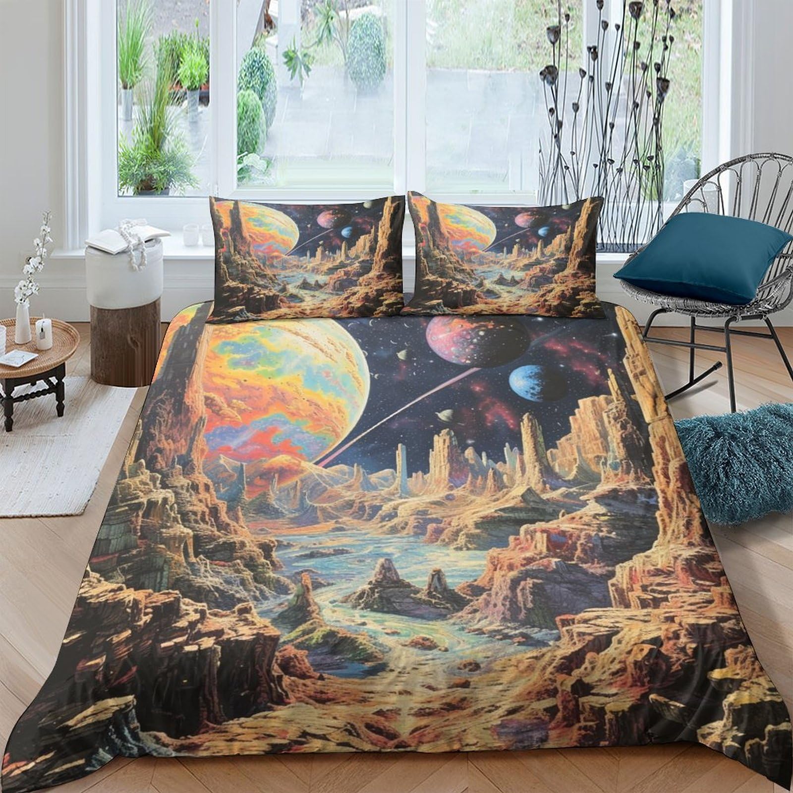 Housse de couette 200x200 planètes pour une chambre d'enfant spatiale