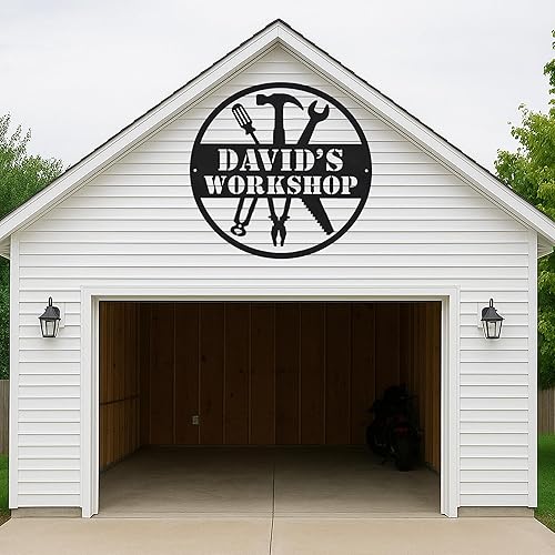 Miniatura 60 de Letrero personalizado de taller de garaje para hombres – Arte de pared de metal con nombre personalizado para entusiastas de autos, constructores y