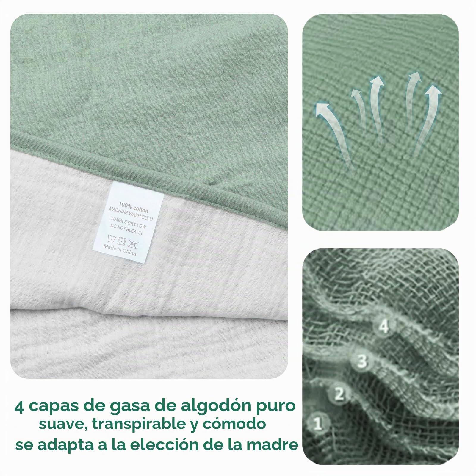Muselina Manta Bebé 90x90cm, Muselina Manta Swaddle Bebé, Mantas Swaddle de muselina, Manta de Algodón Suave para bebé, Mantas Envolventes de Tela de muselinas, Muslin Blanket for Newborns (caqui)
