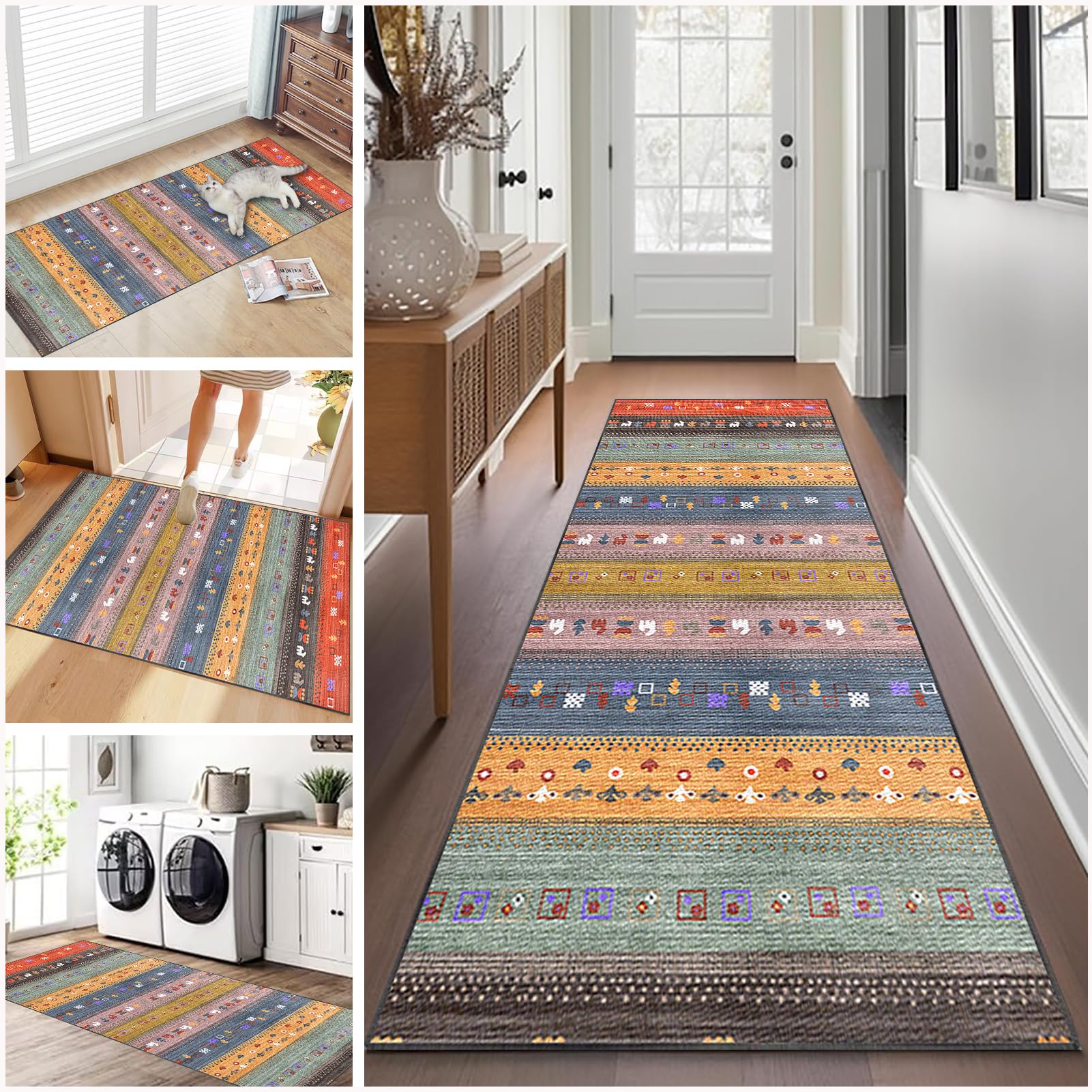 Alfombra de Pasillo Larga Alfombra de Pelo Corto para Cocina 40 x 60 cm Alfombra de Cocina Lavable y Antideslizante Alfombra Entrada Casa Interior, Alfombra Corredor para Puerta Cocina Pasillo