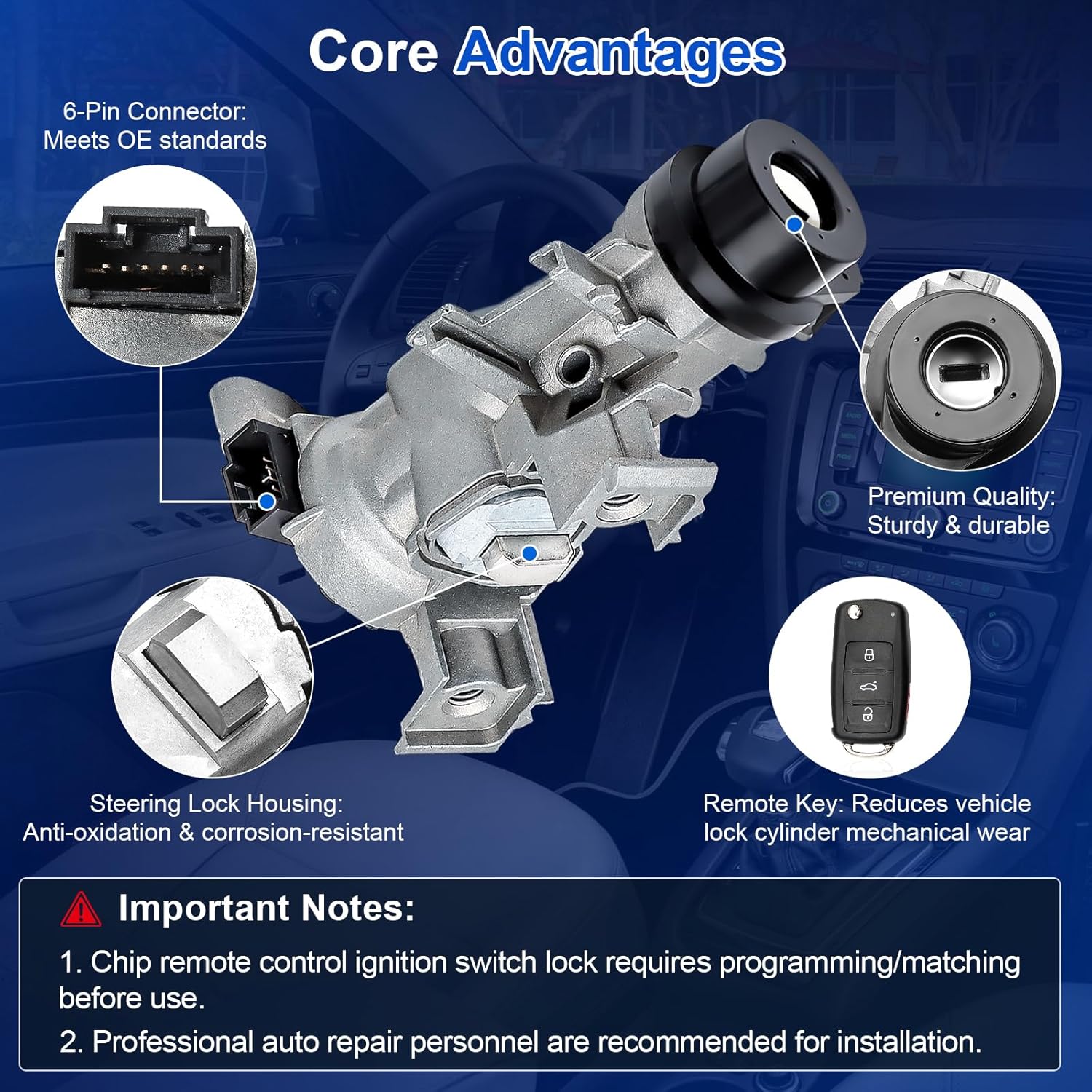 Ignition Assembly - Lock Cylinder Switch & Cylinder Housing & Door Lock Cylinder & Intelligent Remote Control Keys for VW Golf Eos Rabbit Tiguan Passat Jetta, Audi A3 TT R8, Seat Skoda, OE 1K0905851B