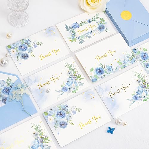 Miniatura 3 de Crisky Tarjetas de agradecimiento, 4 surtidos, flores pintadas en acuarela (50 tarjetas con sobres para cumpleaños, baby shower, despedida de