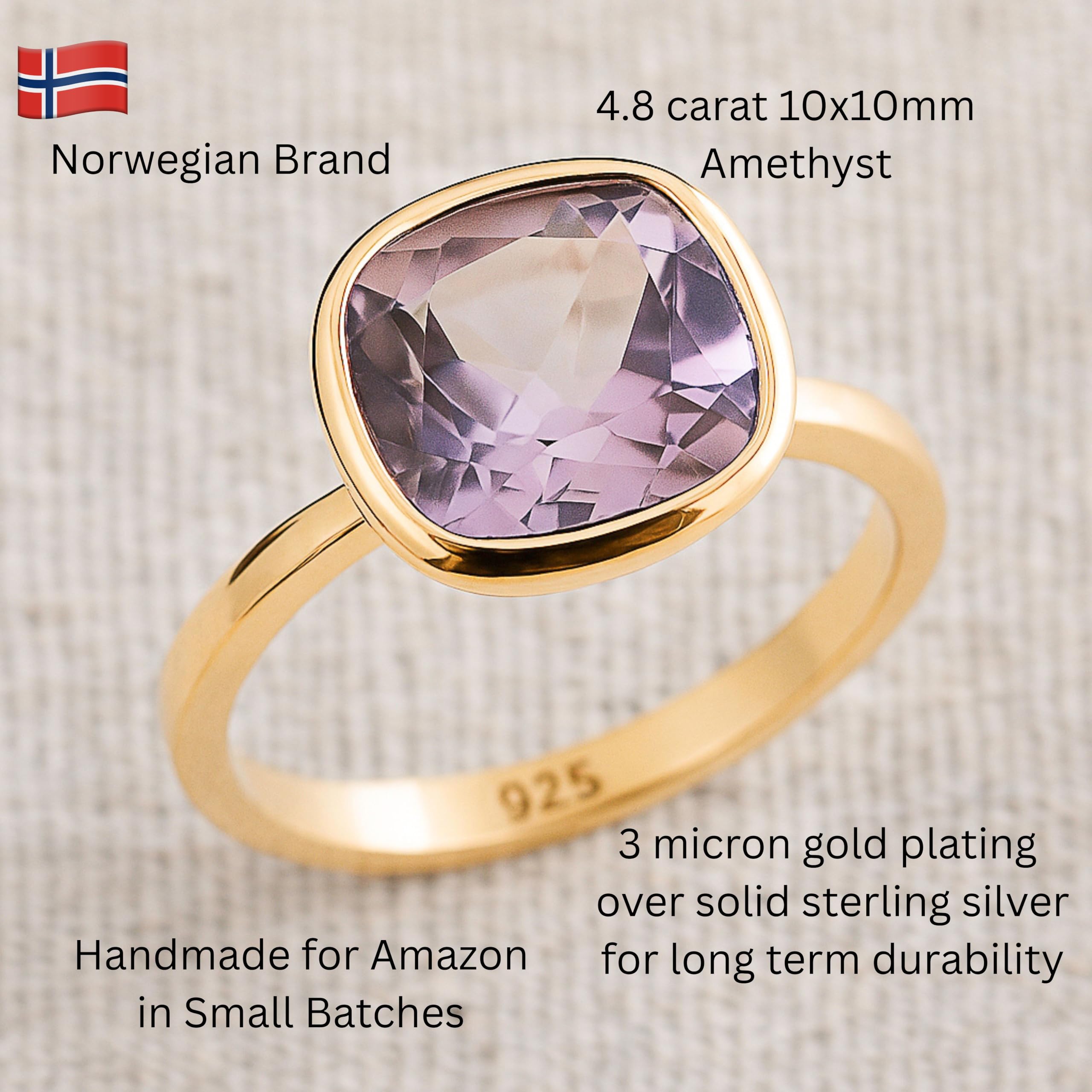 Amethyst Kissenschliff Vergoldet Sterling Silber Ring - Natürlicher Edelstein - Geburtstagsgeschenk – Handgefertigte Geschenkideen für Frauen