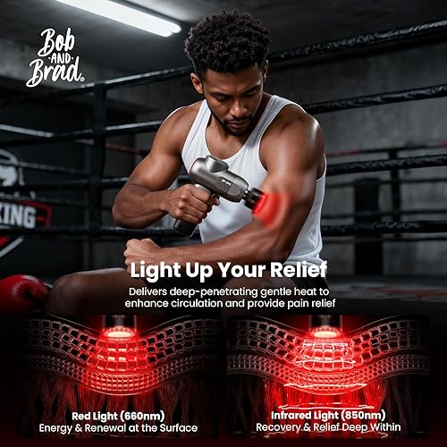 Miniatura 2 de BOB AND BRAD Pistola de masaje C2 Ultra con calor y luz LED infrarroja, pistola masajeadora de percusión de tejido profundo, masajeador muscular
