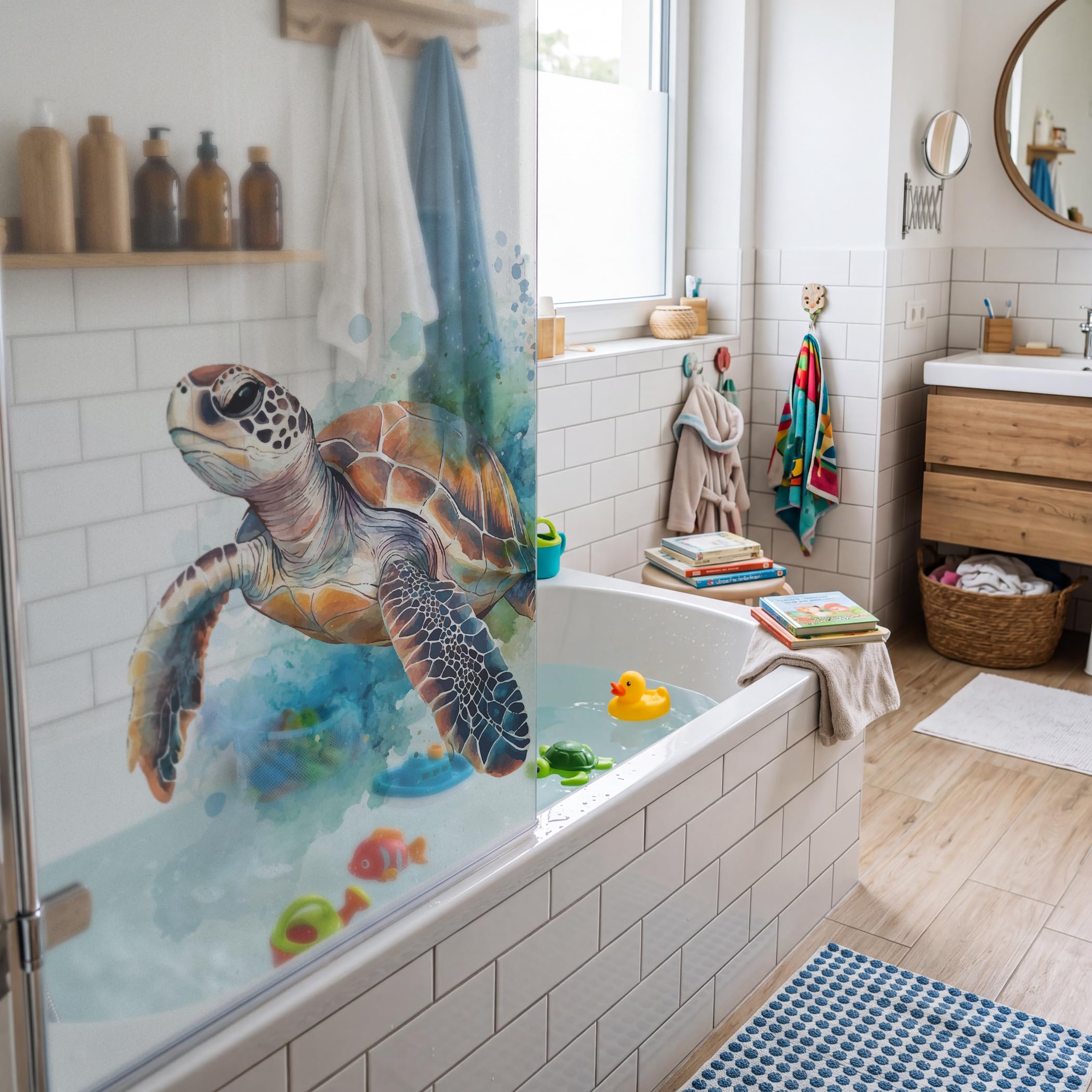Fensterfolie Blickdicht Schildkröte 80x120cm selbstklebend | Sichtschutzfolie Milchglas für Fenster Duschkabine Deko Klebefolie Kinderzimmer Badezimmer Wohnzimmer Deko Milchglasfolie