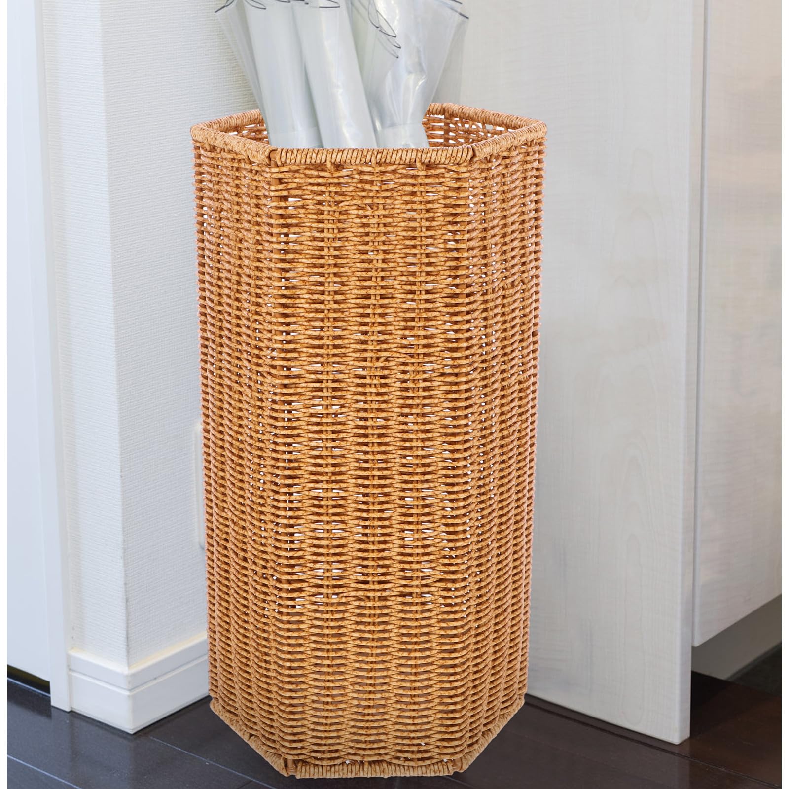 COHEALI Portaombrelli in Rattan Artificiale Marrone, Grande Capacità | Porta Ombrello per Interno, Struttura in Ferro e Pp, Adatto a Ombrelli Lunghi, per Casa e Ingresso