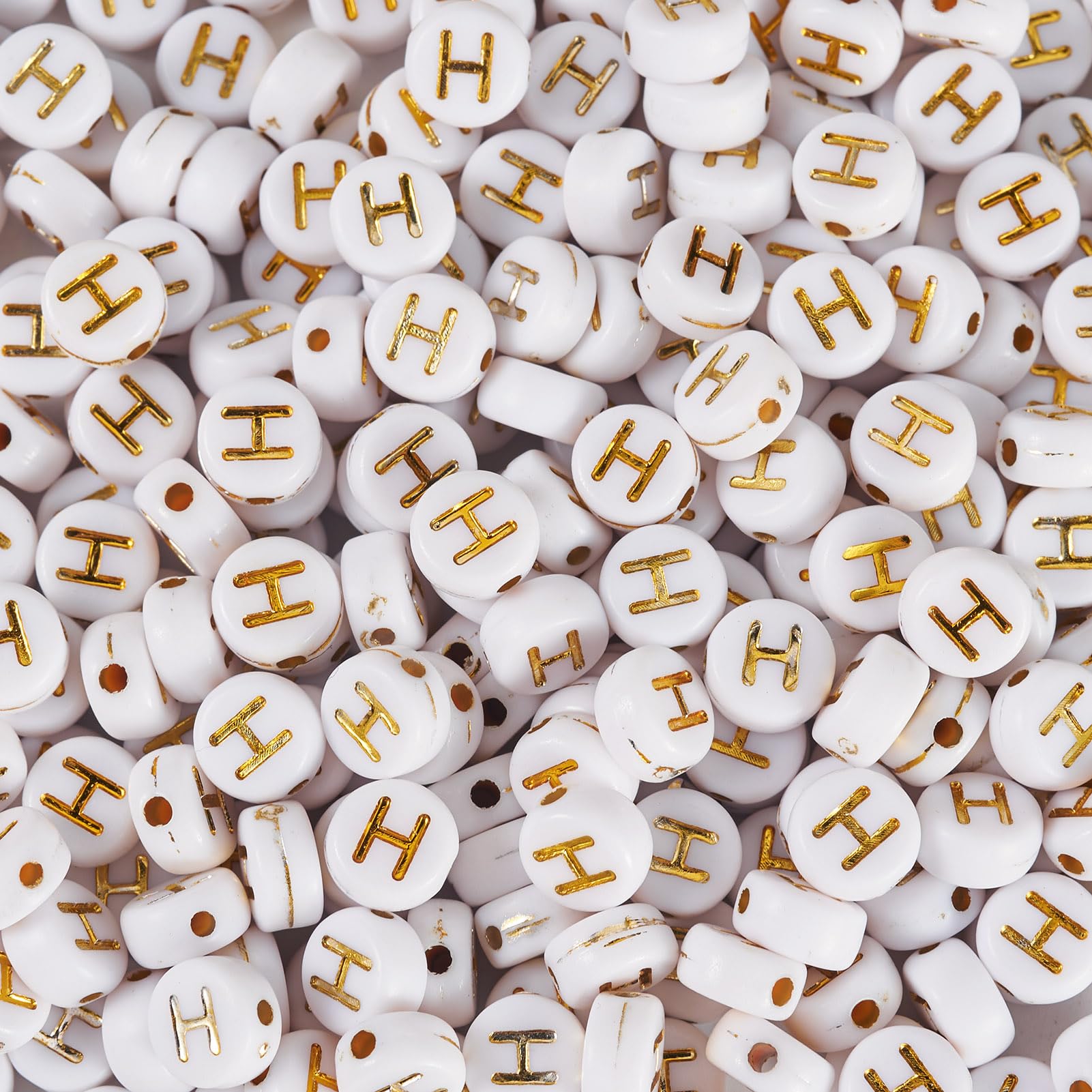 Bestewelry 500 pcs Acrylic Alphabet Beads Initial Letter H Acrylic Plastic Bead 7 mm White Flat Round Letter Loose Spacer Bead for Name Bracelet Jewelry Making