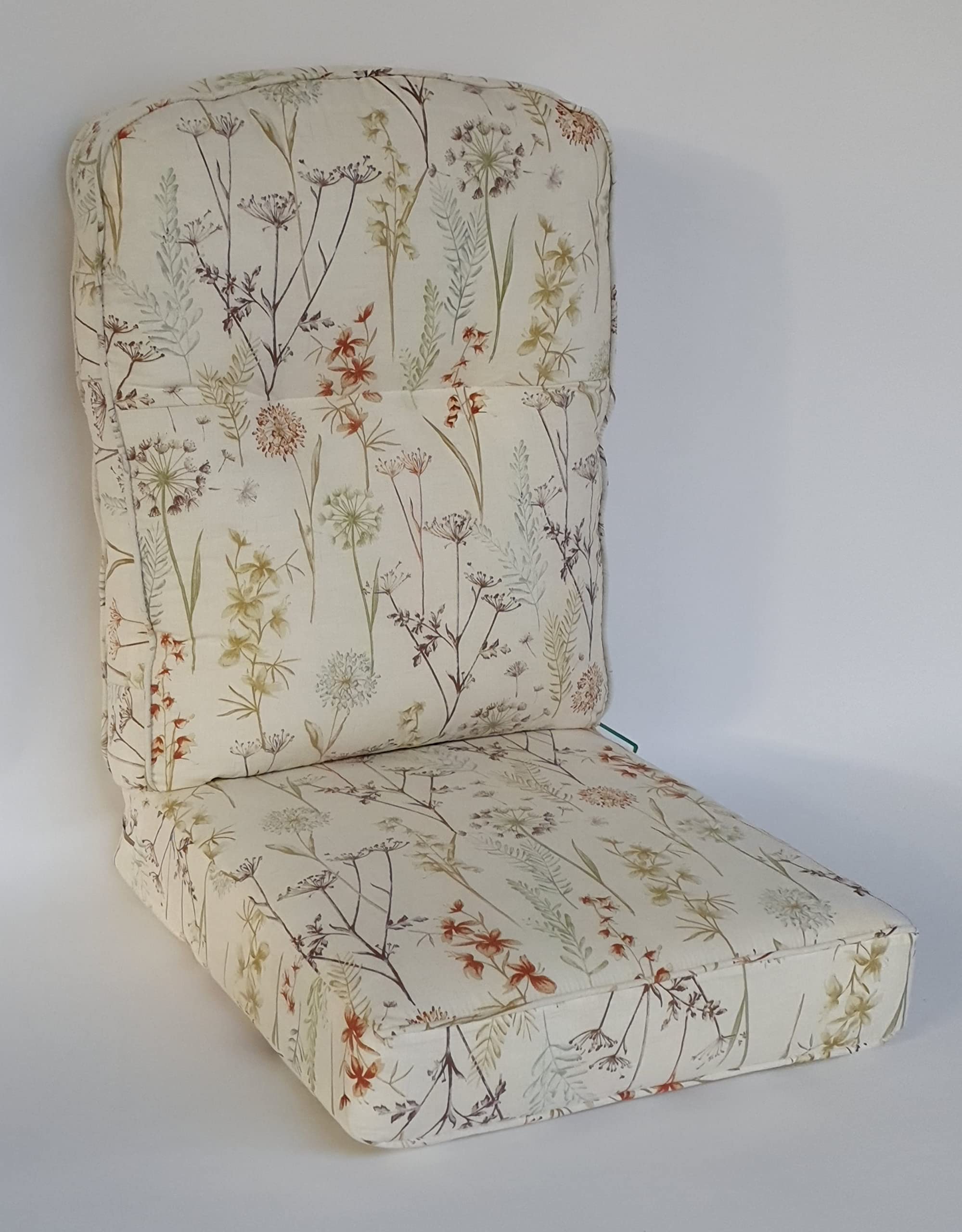 Desser Replacement Conservatory Cane Chair Cushion – 100% Cotton – Split Back Seat & Back Cushion for Chairs & Sofas – B Grade Mulberry Fabric – Wildflower Floral Pattern