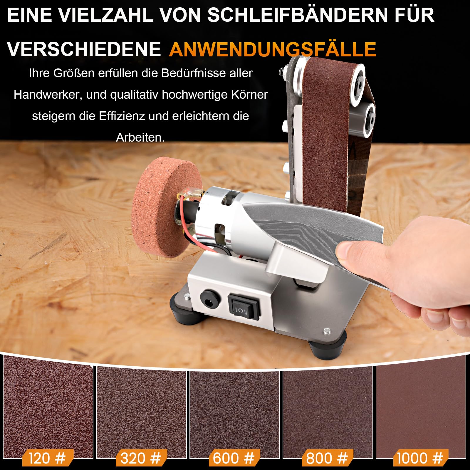 3-in-1 Mini-Bandpolierer mit 7-stufiger Geschwindigkeitsregelung & Niedrigem Lärmpegel – Zum Schleifen & Polieren von Metall, Werkzeugen, Holz & DIY-Projekten