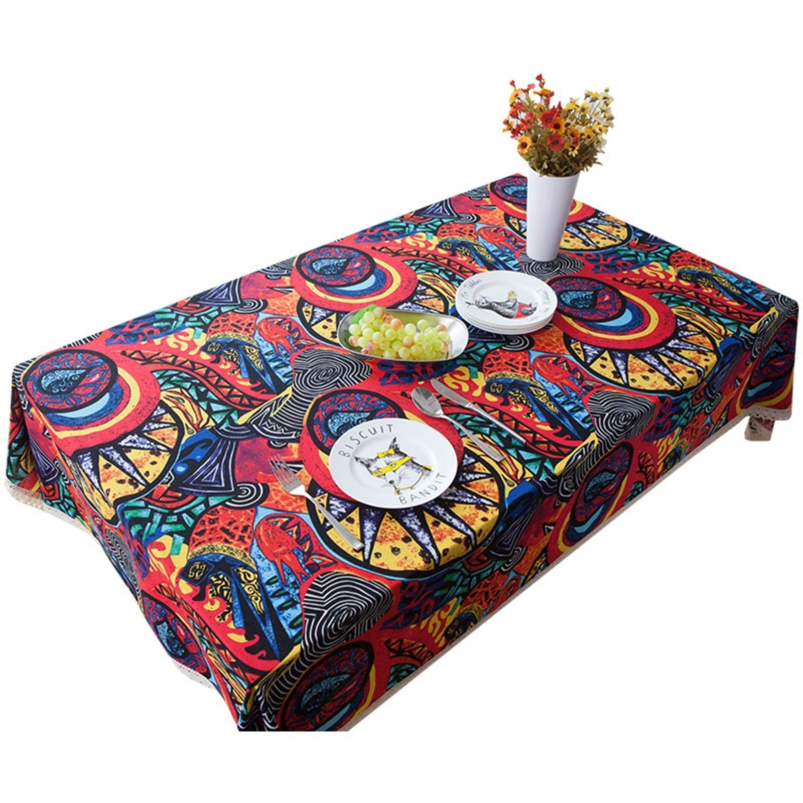 Nappe Art Décor multicolore 140x140 en coton pour table carrée et studio photo