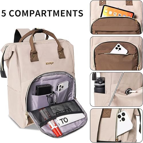 Miniatura 2 de Mochila para computadora portátil para mujer, mochila de viaje de moda para mujer, bolsa de trabajo para computadora,, Marrón, Classic