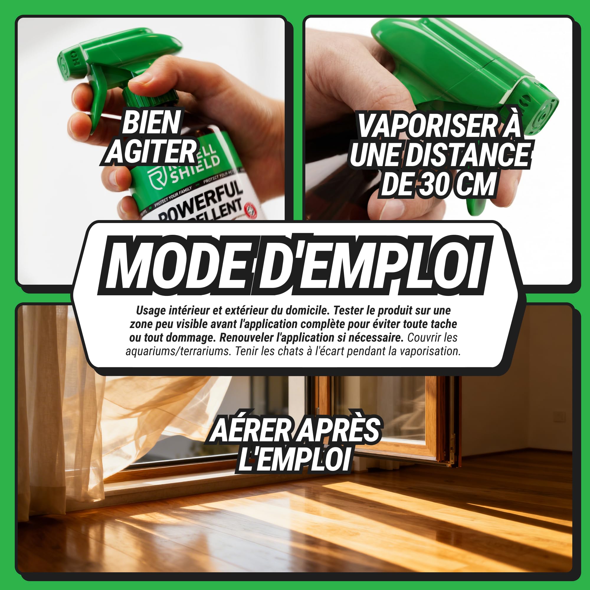 RepellShield® Spray Anti Araignées Maison & Jardin -500ml- Non Tachant, Prêt à l'Emploi, Usage Intérieur & Extérieur - Répulsif Araignée à la Menthe Poivrée, Géraniol, Extrait de Chrysanthème