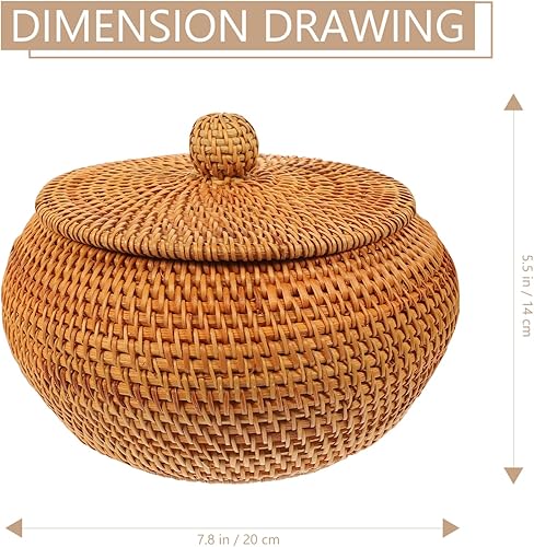 Miniatura 6 de Cajas redondas de ratán con tapa de 7.86 pulgadas tejidas a mano para servir, tarro de almacenamiento natural, organizador de mimbre, olla para