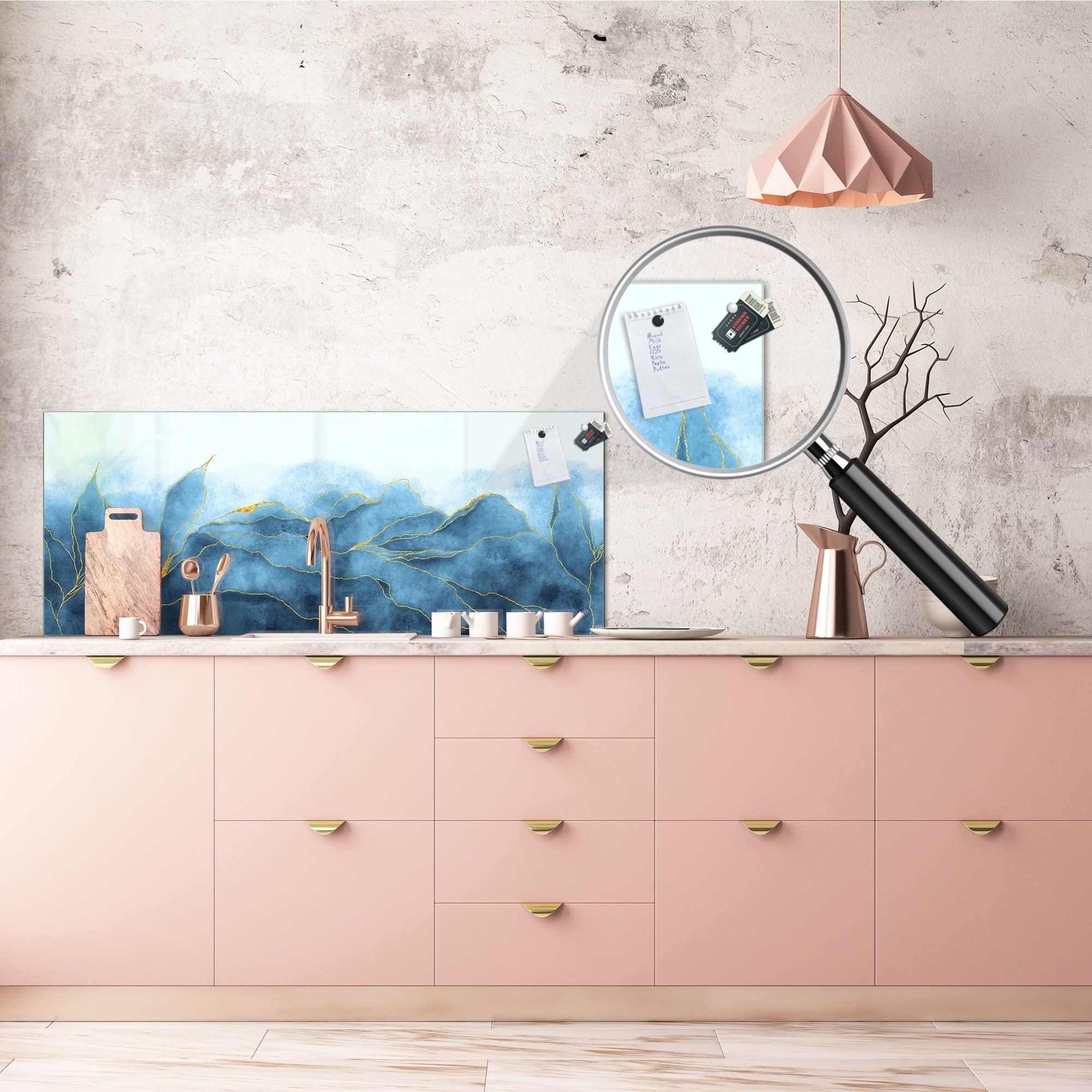 Design glass backsplash - Tempered Glass magnetic splashback MBBS16: Marbles 1 Series