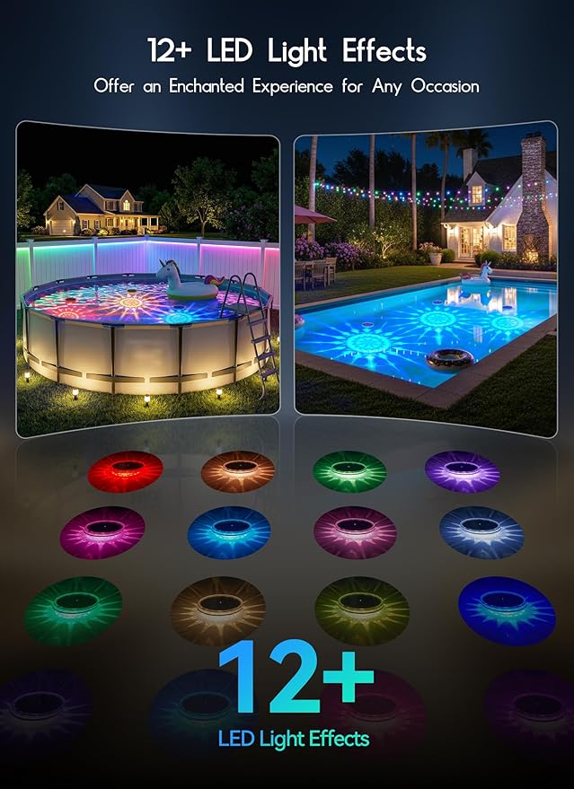 Luces Solares Flotantes para Piscina 2 Pack RGBWW IP68 miniatura 2