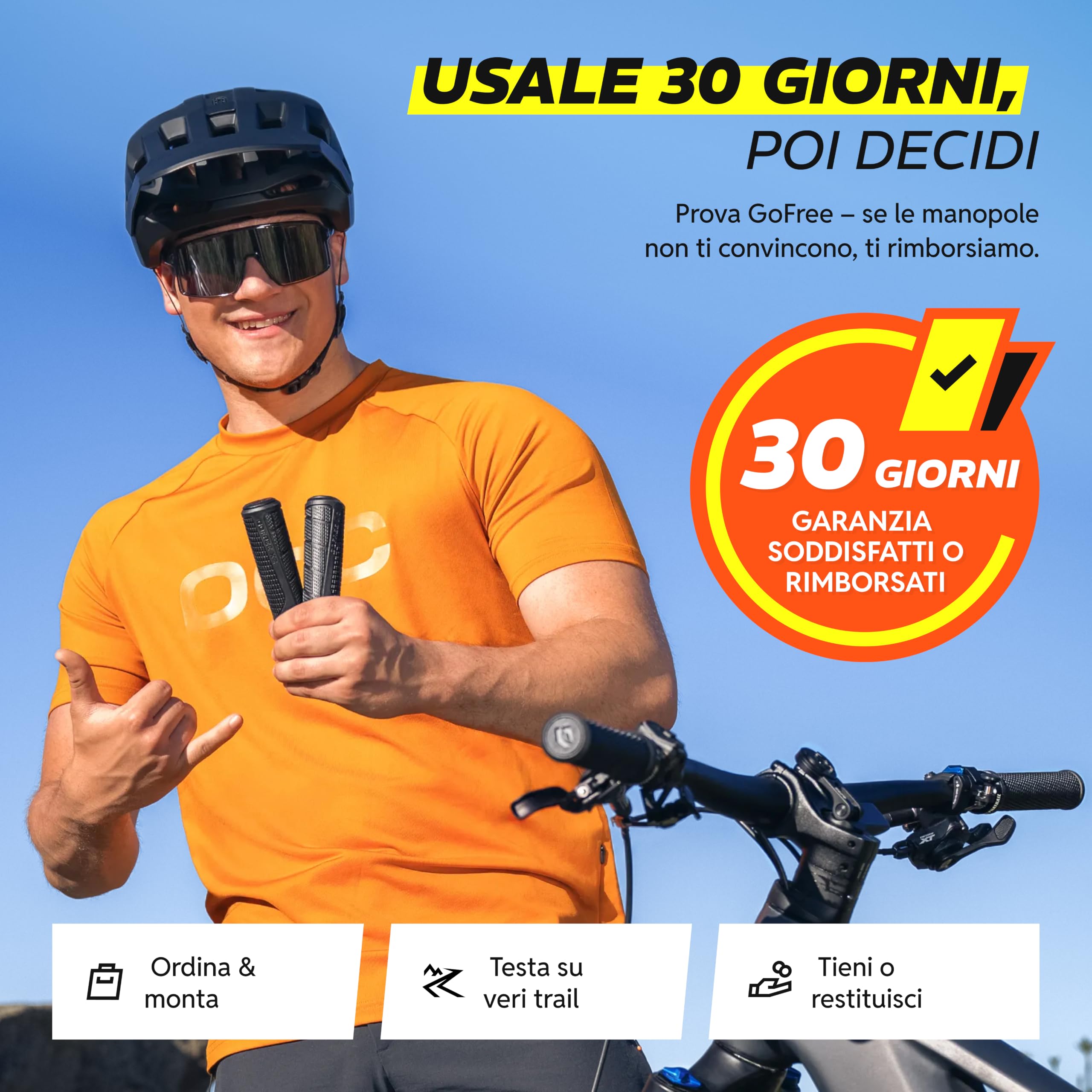 Alphatrail GoFree manopole MTB per bici & e-bike, grip trail con smorzamento, manopole bici lock-on 22,2 mm, 1 paio, 120 g, manopole per bici trail & tour