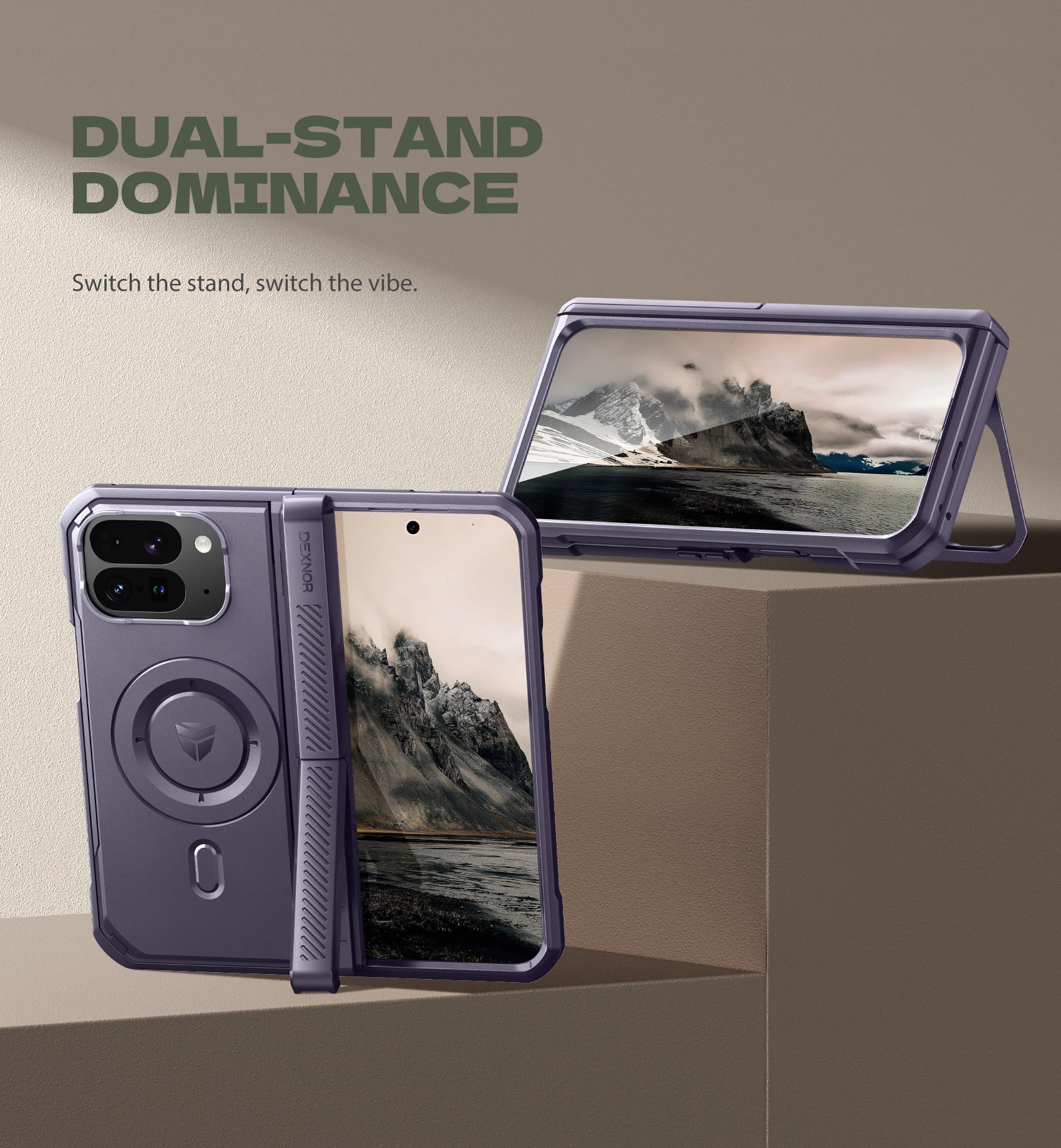 Dexnor Funda Magnética Plegable para Google Pixel 10 Pro Fold con Soporte Dobles&Protector de Pantalla Frontal&Compatible con MagSafe, Cubierta Protectora Robusta de Cuerpo Completo, Púrpura Fantasma