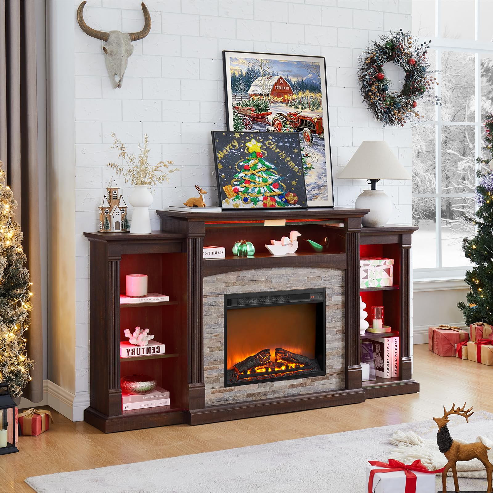 Amazon.com: SAVOR LIFE Fireplace TV Stand for 80'' TV, 70.1" Electric Fireplace with Mantel ...
