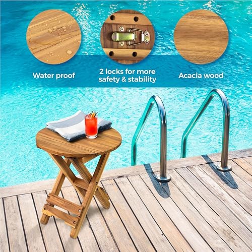 Miniatura 9 de DAXULY Mesa de patio pequeña, mesa auxiliar plegable al aire libre, mesa auxiliar portátil, mesa auxiliar pequeña, mesa auxiliar, mesa auxiliar