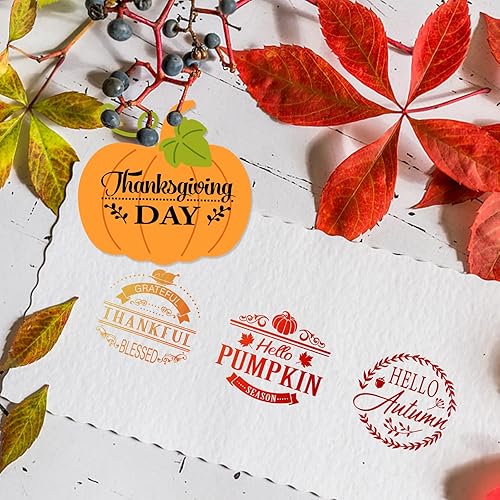 Miniatura 6 de ORIGACH Juego de sellos y troqueles transparentes de palabras de felicitación de otoño, sellos de silicona y troquelado de metal para hacer