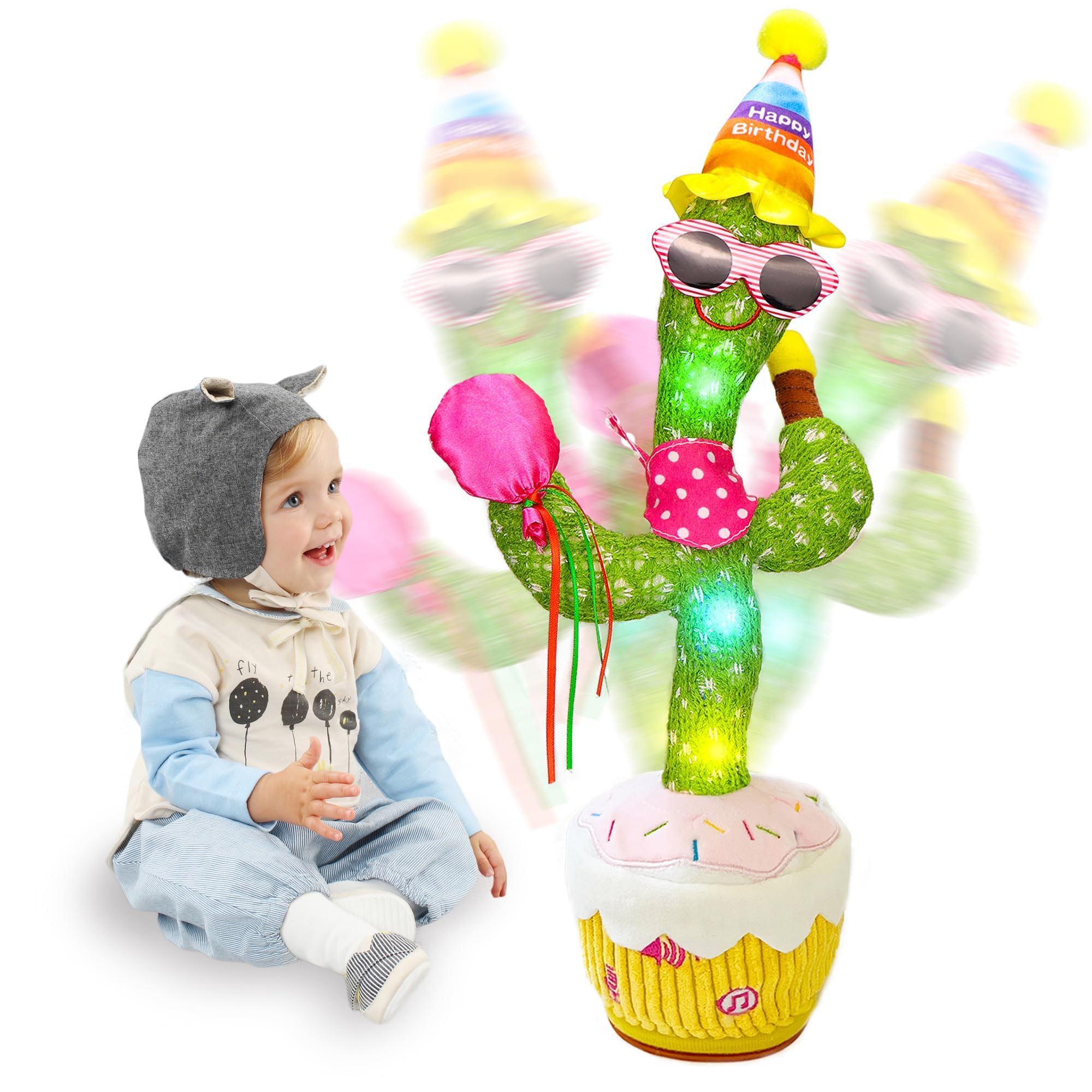seOSTO Sprechender Tanzender Geburtstag Kaktus Plüschtier, Dancing Cactus Geburtstag Toy, Elektronischer Plüschpuppengeschenke für Internationale Kindertagsgeschenke Geburtstagsgeschenk
