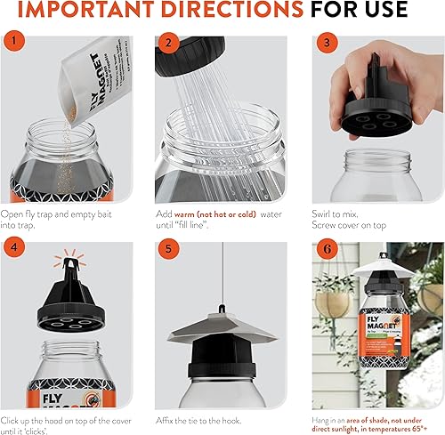 Miniatura 6 de Trampas para moscas al aire libre con cebo no tóxico soluble - Repelente de moscas solo para uso al aire libre - Controla moscas para patios,